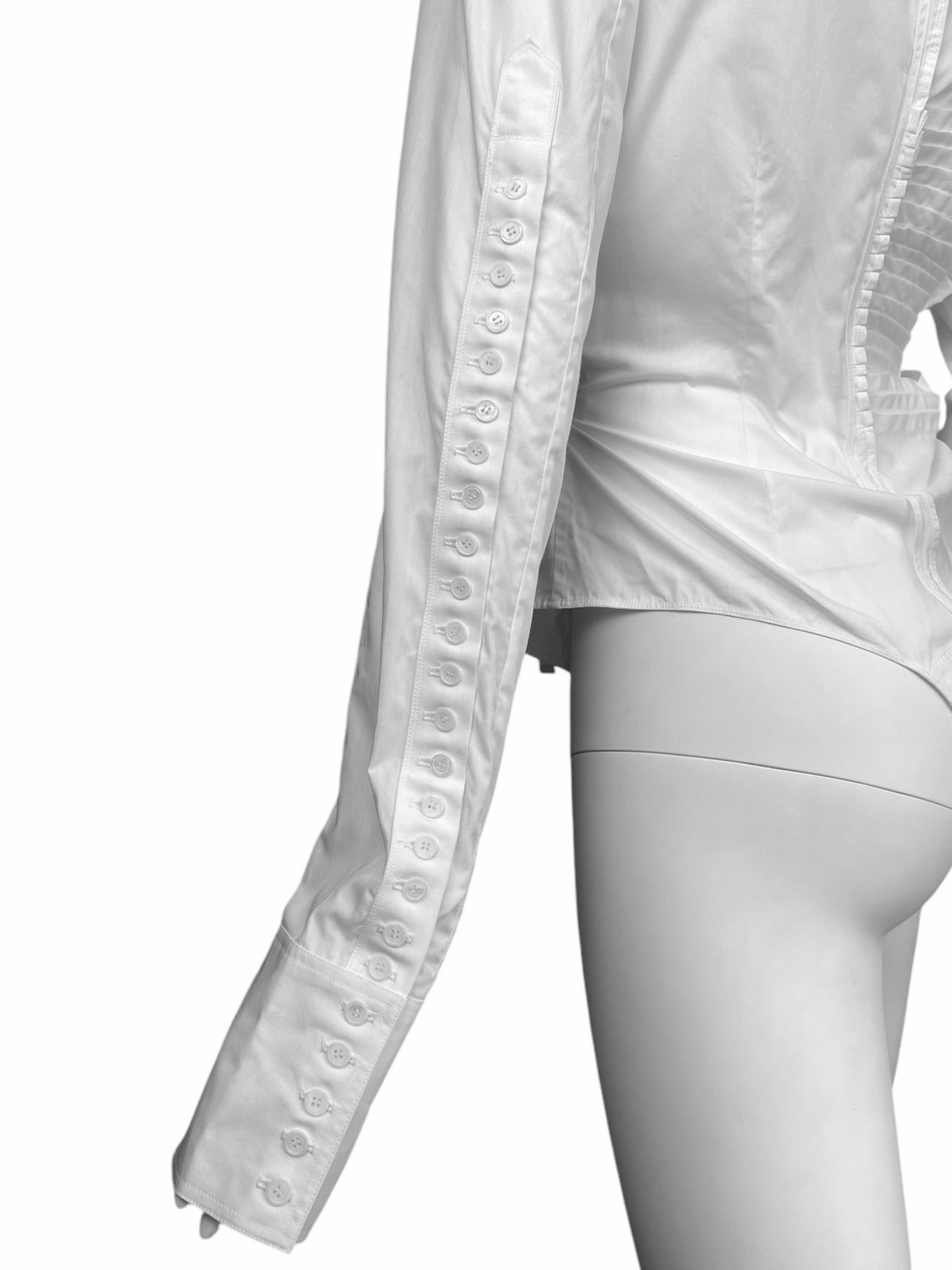 MARC LE BIHAN 2020s WHITE ASYMMETRICAL PLEATED TIE UP SHIRT