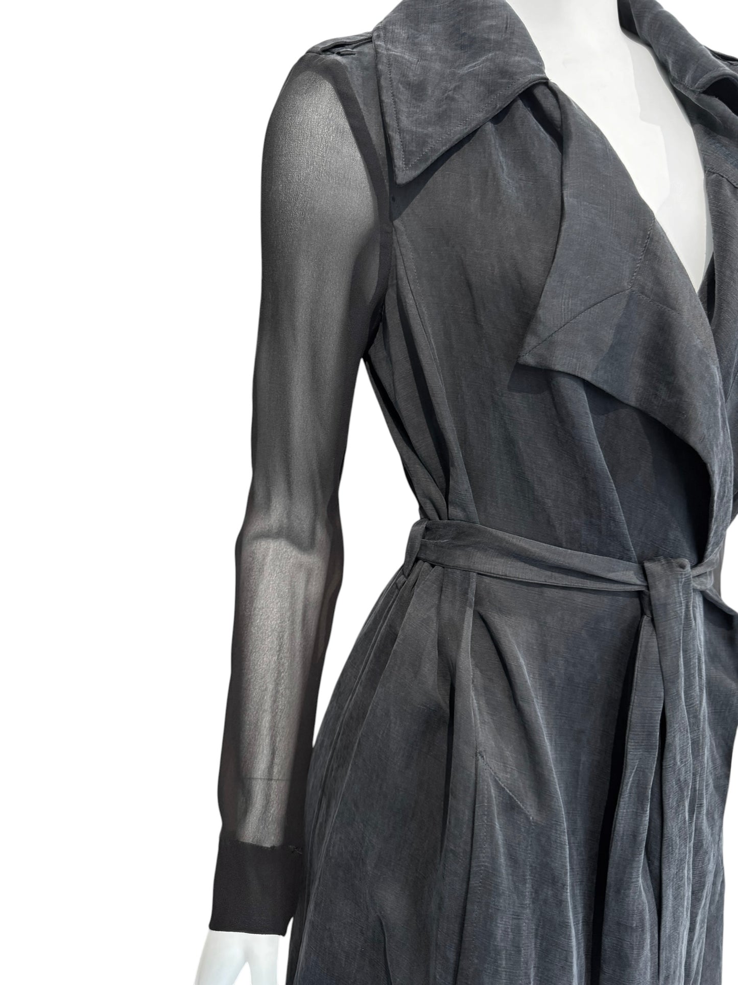 FAYÇAL AMOR 2010s DARK BLUE & BLACK LINEN & SILK MAXI COAT
