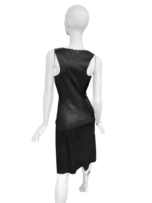 JITROIS 2000s BLACK LEATHER LACE-UP MIDI DRESS