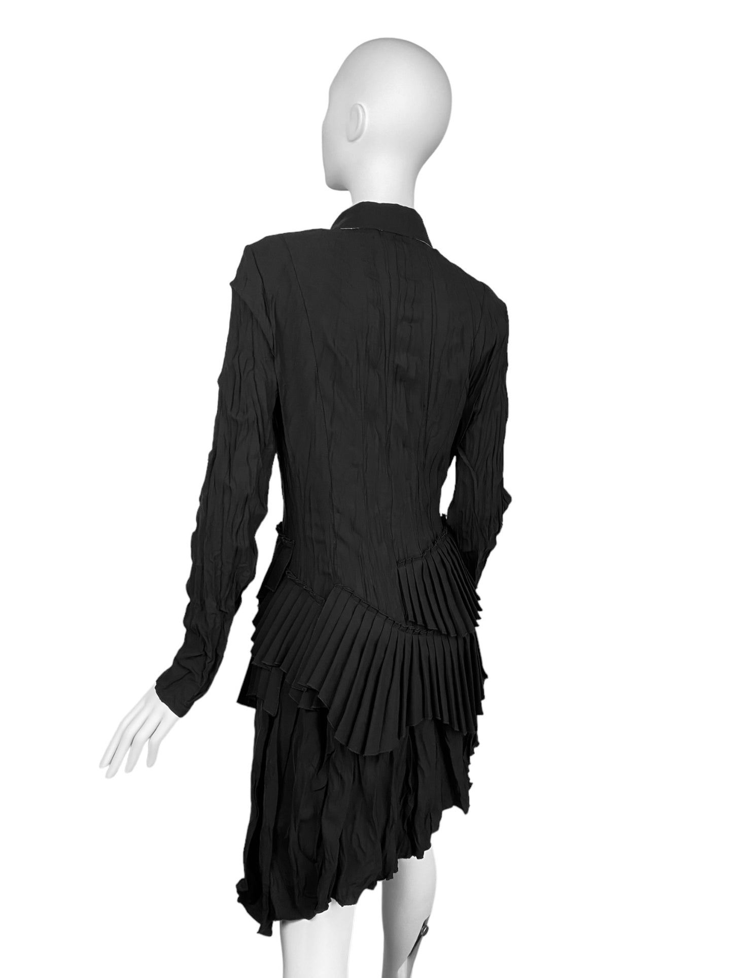 LEIKO 2000s BLACK ASYMMETRICAL PLEATED LONG SHIRT