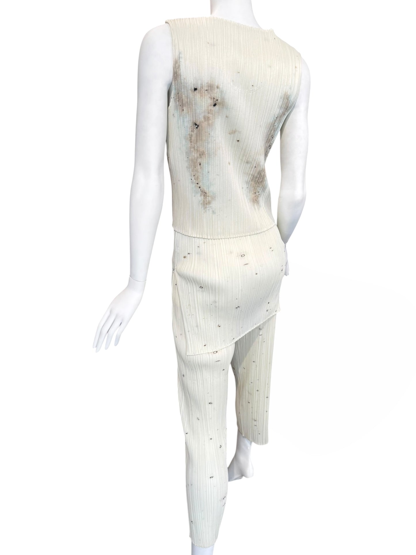 PLEATS PLEASE ISSEY MIYAKE 1998 X CAI GUO-QIANG GUNPOWDER PRINT PLEATED 3P. SET (TOP, PANTS & TUNIC)
