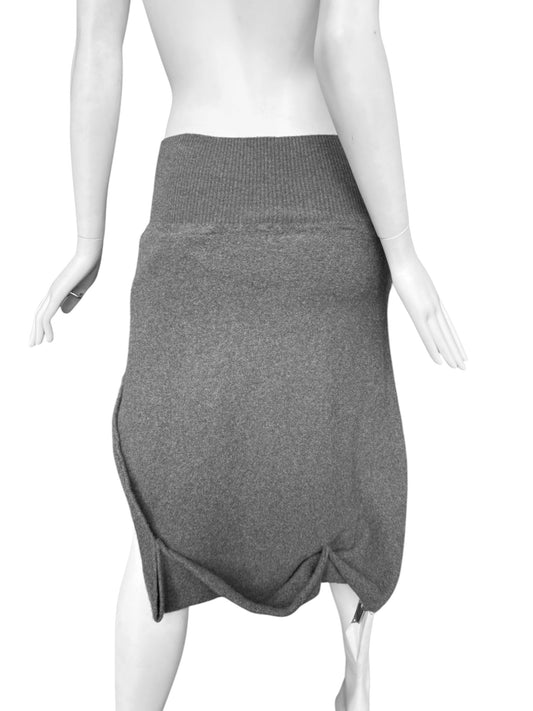 SHIRIN GUILD 1990s GREY WOOL ASYMMETRICAL MIDI SKIRT
