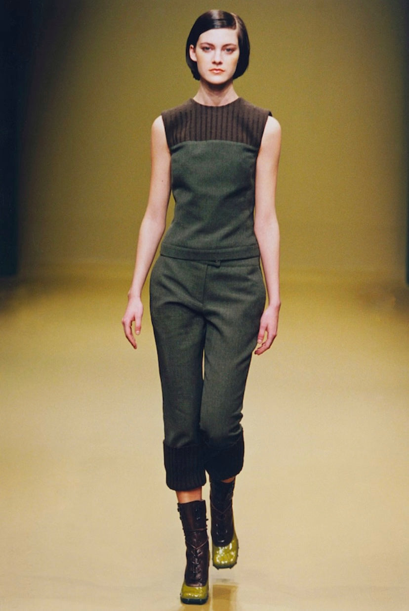 MIU MIU FW1999 OLIVE GREEN WOOL CAPRI PANTS