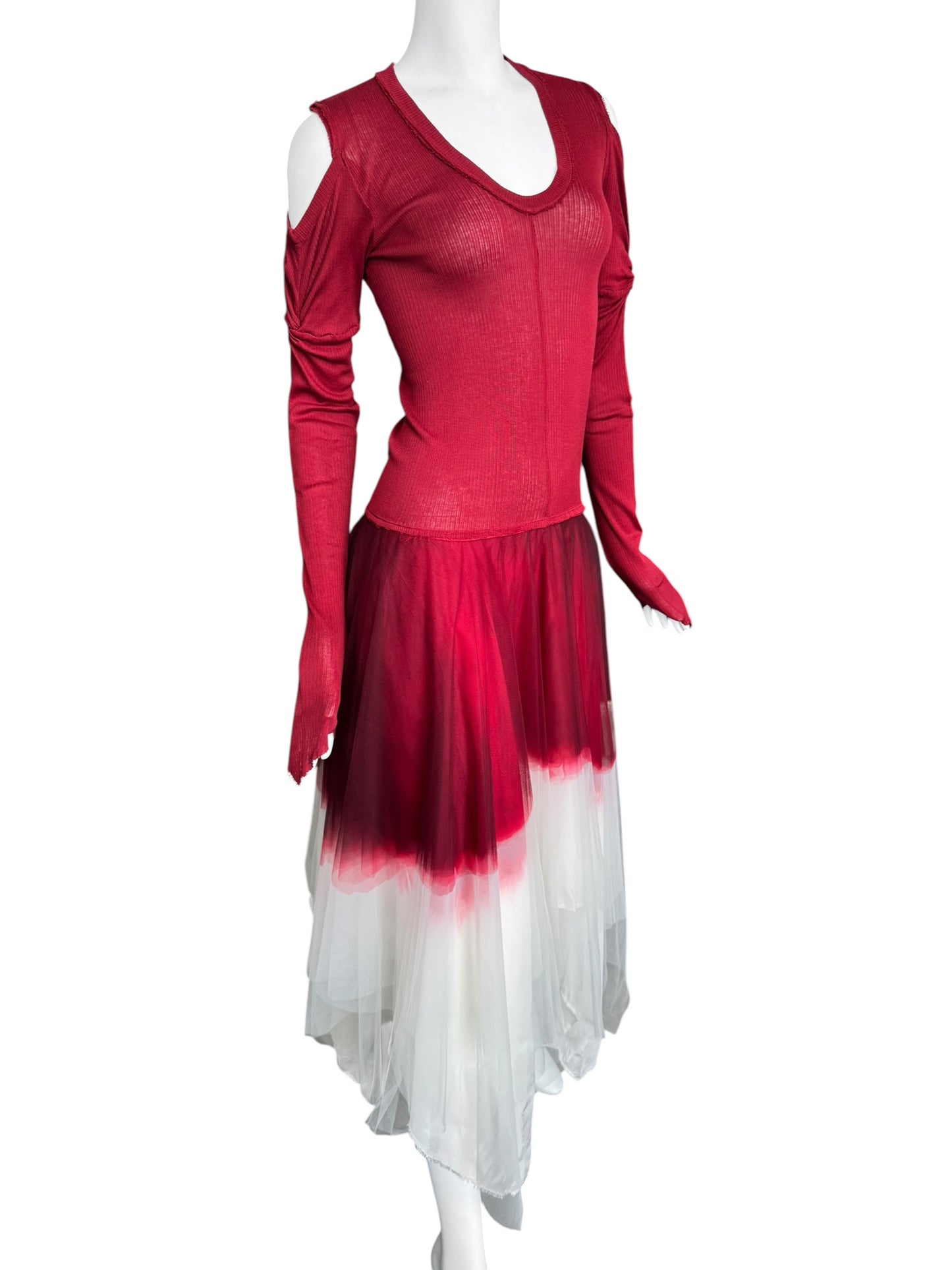 MARC LE BIHAN 2020s RED & WHITE BALLERINA MAXI DRESS