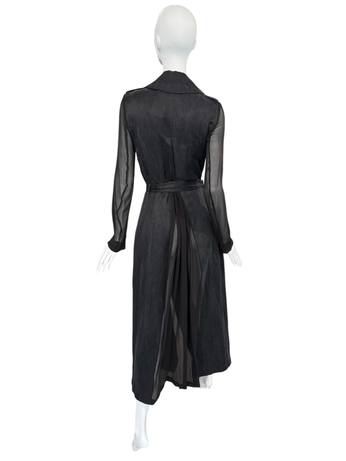 FAYÇAL AMOR 2010s DARK BLUE & BLACK LINEN & SILK MAXI COAT
