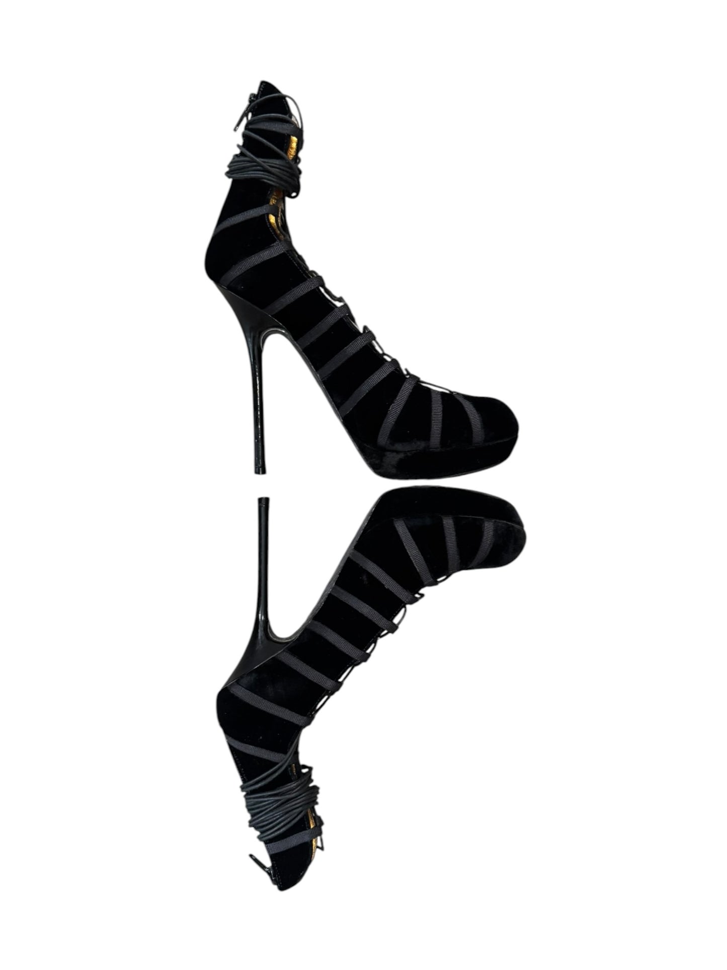 JOHN GALLIANO FW2009 BLACK VELVET LACE-UP HEELS