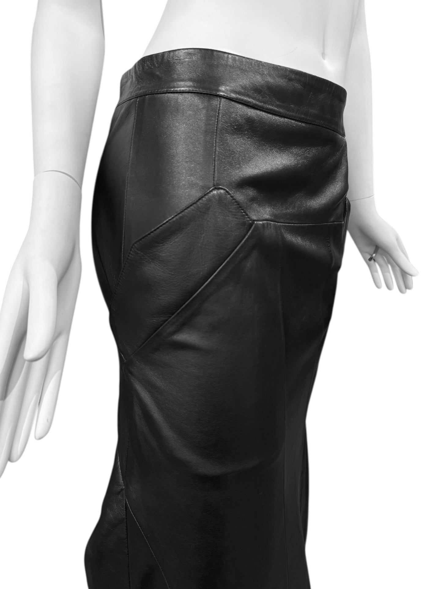 OLIVIER THEYSKENS SS2020 BLACK LEATHER MAXI SKIRT