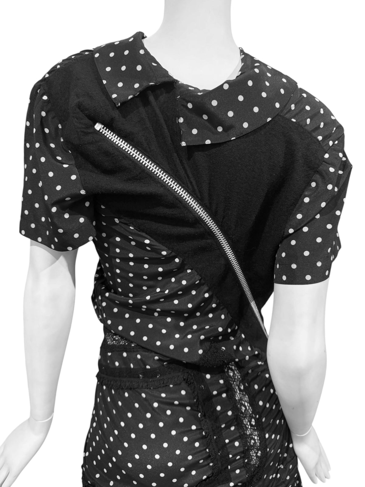 JUNYA WATANABE FW2007 BLACK POLKA DOT TWISTED MIDI DRESS
