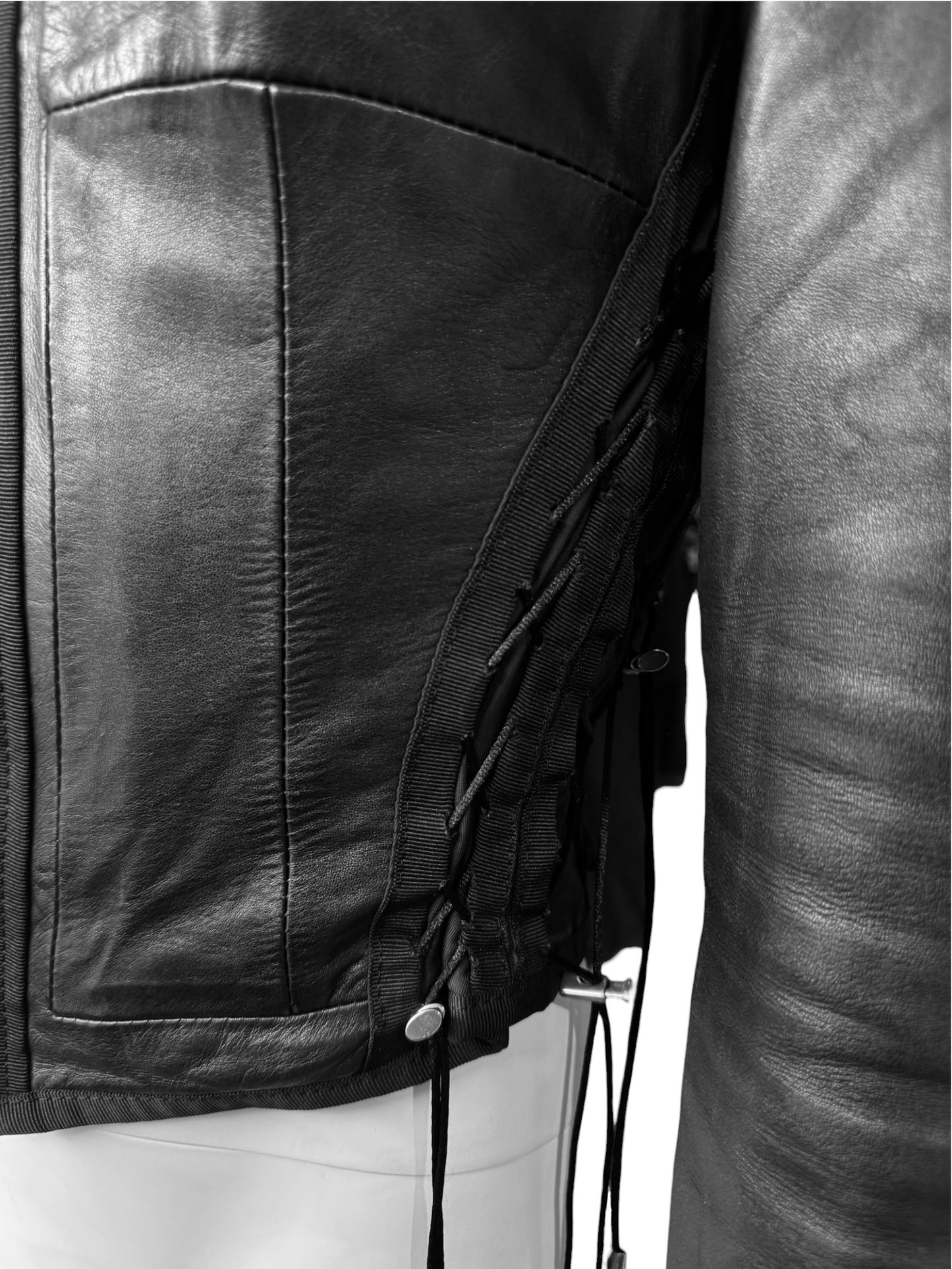 JITROIS 2000S BLACK LEATHER & MESH LACE-UP JACKET