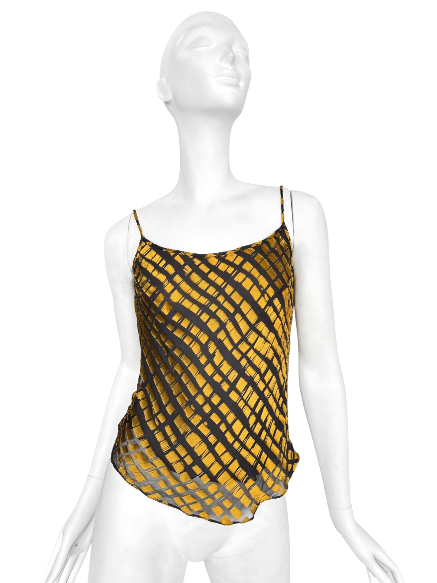 PLEIN SUD SUN 1990s BLACK & GOLD SILK TANK TOP