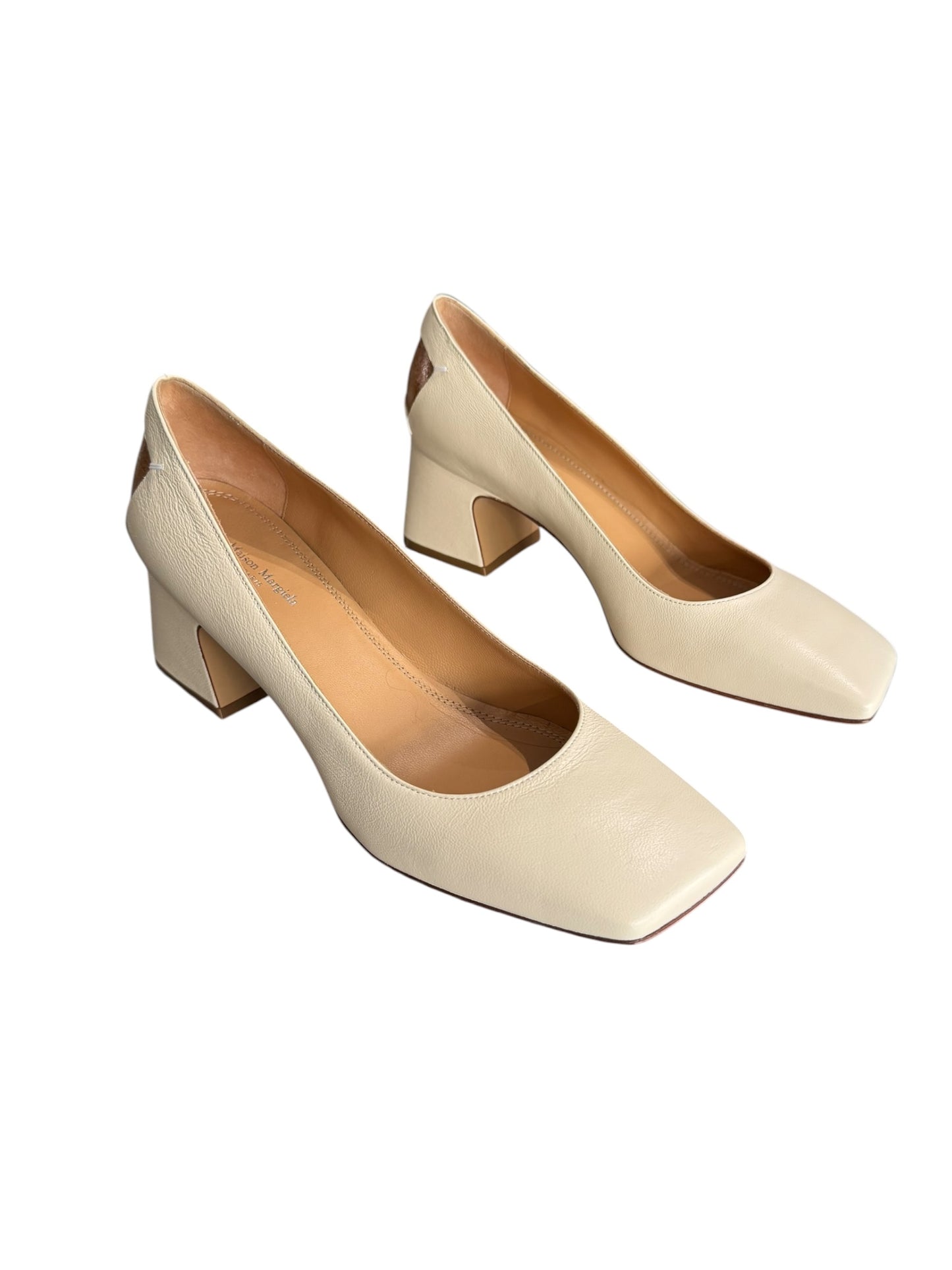 MAISON MARGIELA 2020s BY JOHN GALLIANO CREAM LEATHER ‘4 STITCHES’ HEELS