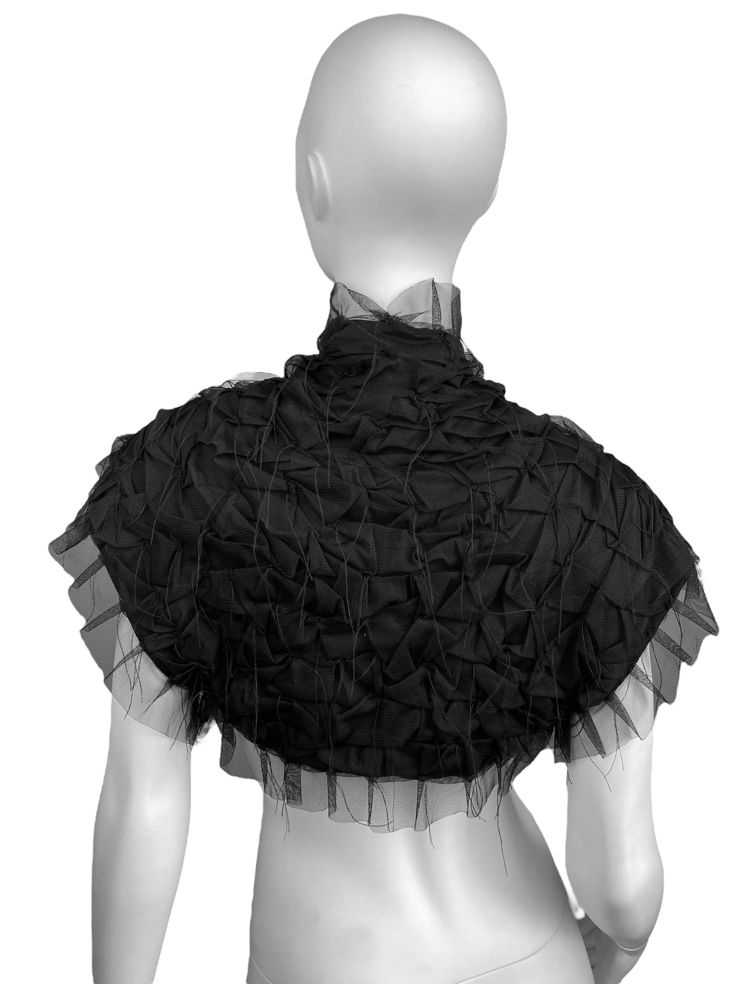 CORA KEMPERMAN 2000s BLACK PLEATED TULLE BOLERO