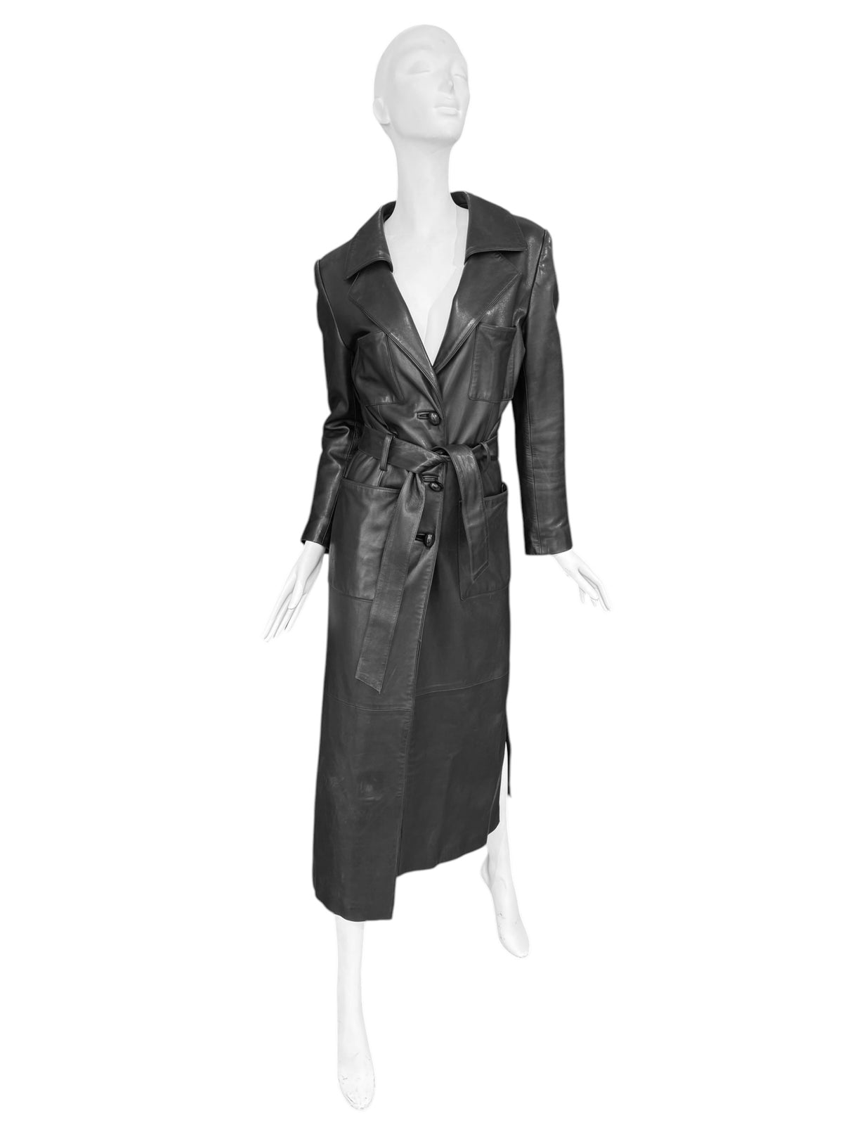 JITROIS 2000s BLACK LEATHER MAXI COAT