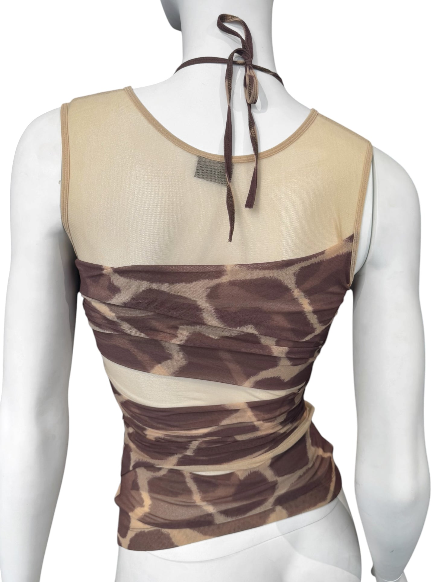 PLEIN SUD JEANS SS1998 GIRAFE PRINT MESH LAYERED TANK TOP