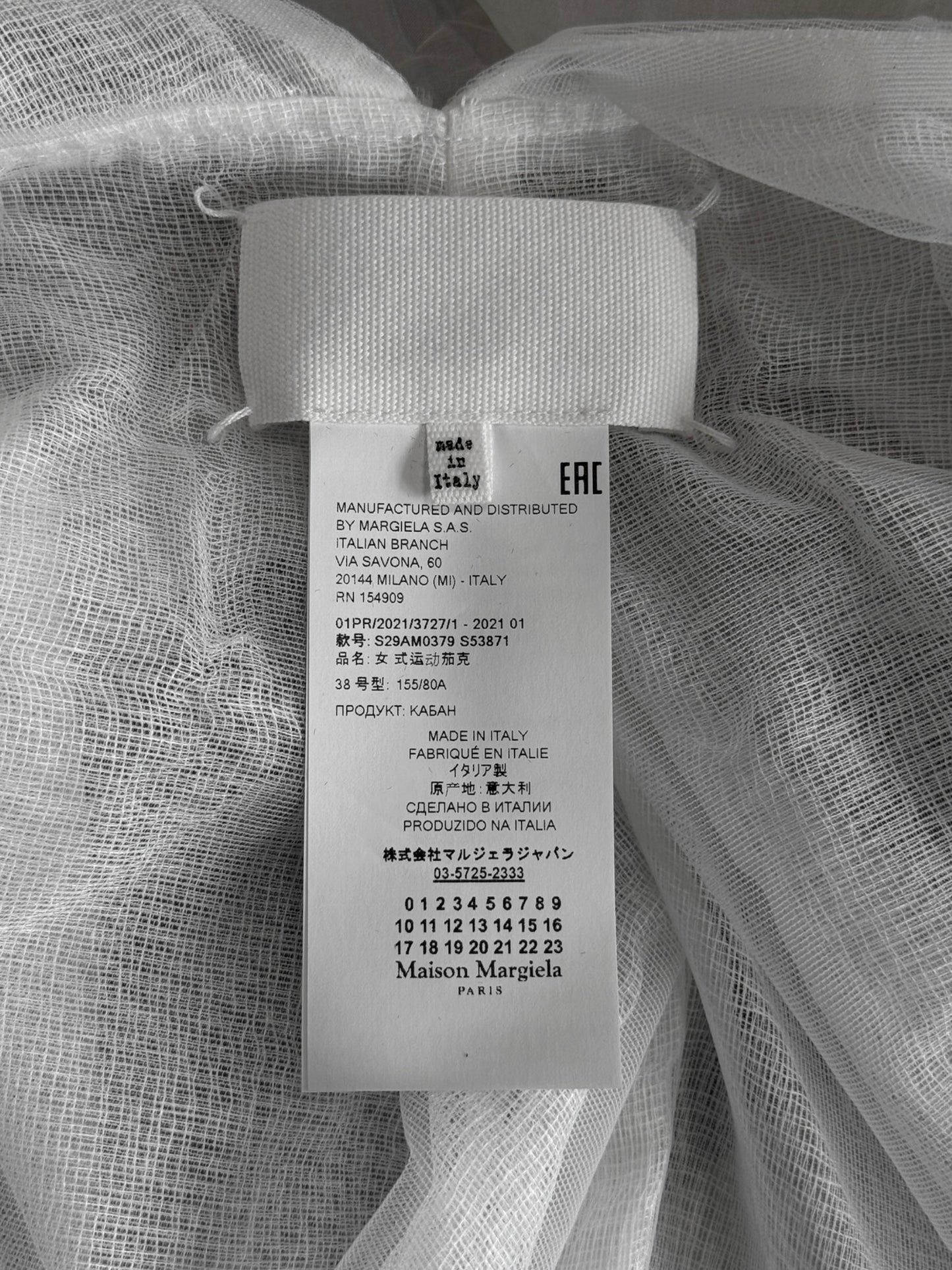 MAISON MARGIELA SS2021 BY JOHN GALLIANO WHITE CREASED LAYERED ZIP TOP