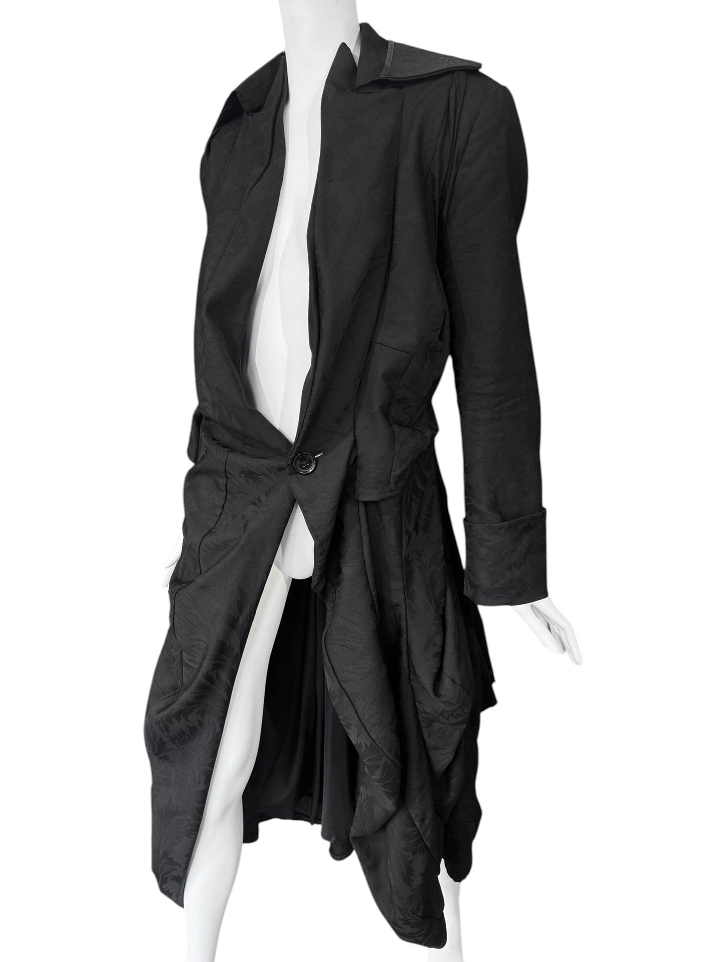 JUNYA WATANABE SS2007 BLACK WOOL JACQUARD VICTORIAN-INSPIRED COAT