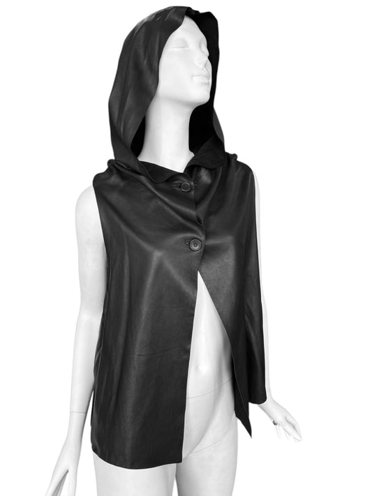 CHRISTOPHE NEKROMANCIÈ 2000s BLACK LEATHER HOODED VEST