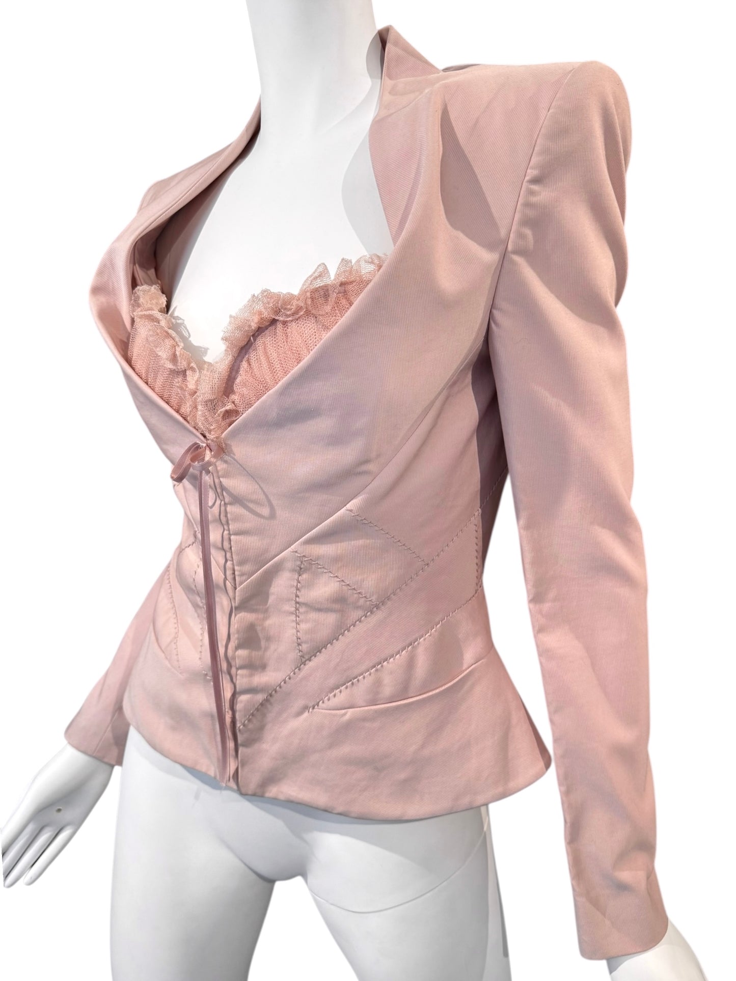 ALEXANDER MCQUEEN SS2004 «DELIVERANCE» PINK CORSET TULLE BRA JACKET