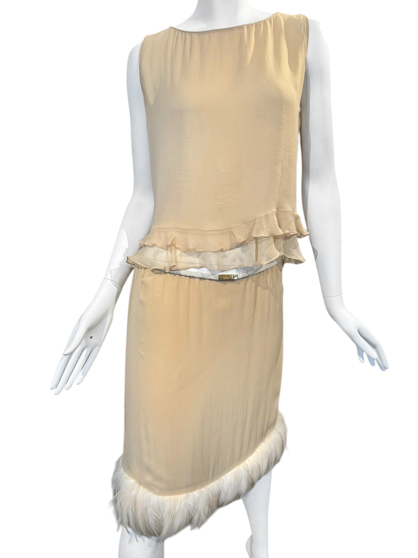GUCCI SS1999 BY TOM FORD BEIGE SILK FEATHERS TRIM 2P. SET