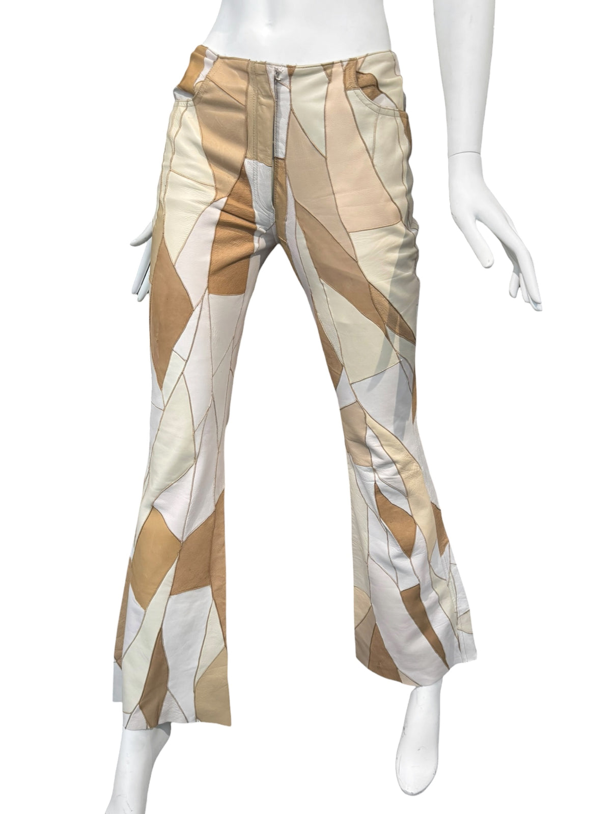 JITROIS 2000s BEIGE LEATHER PATCHWORK PANTS