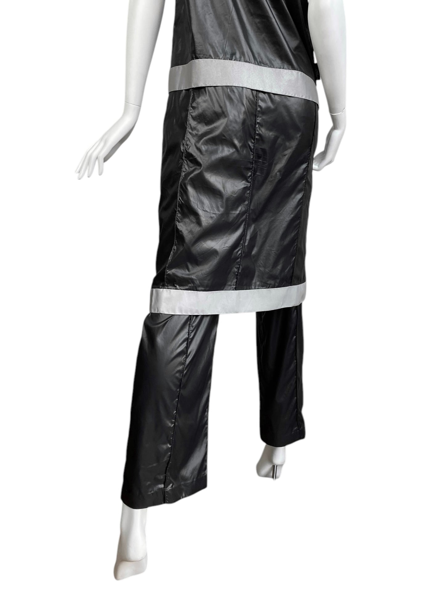 CHANEL SS1999 BY KARL LAGERFELD BLACK NYLON REFLECTIVE HEM 3P. SET (TOP + PANTS + SKIRT)