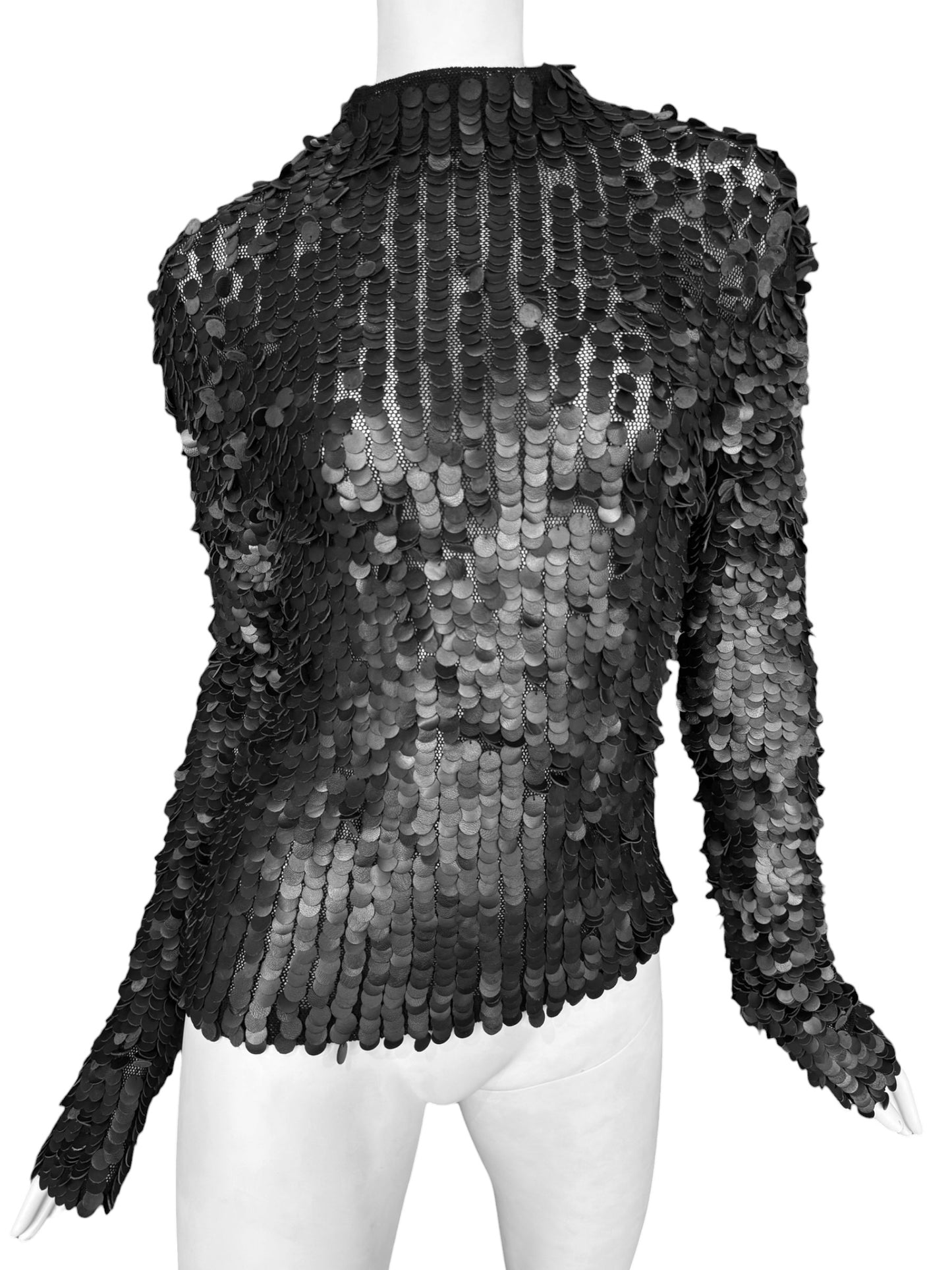 PLEIN SUD FW2001 BLACK LEATHER EMBROIDERED SWEATER