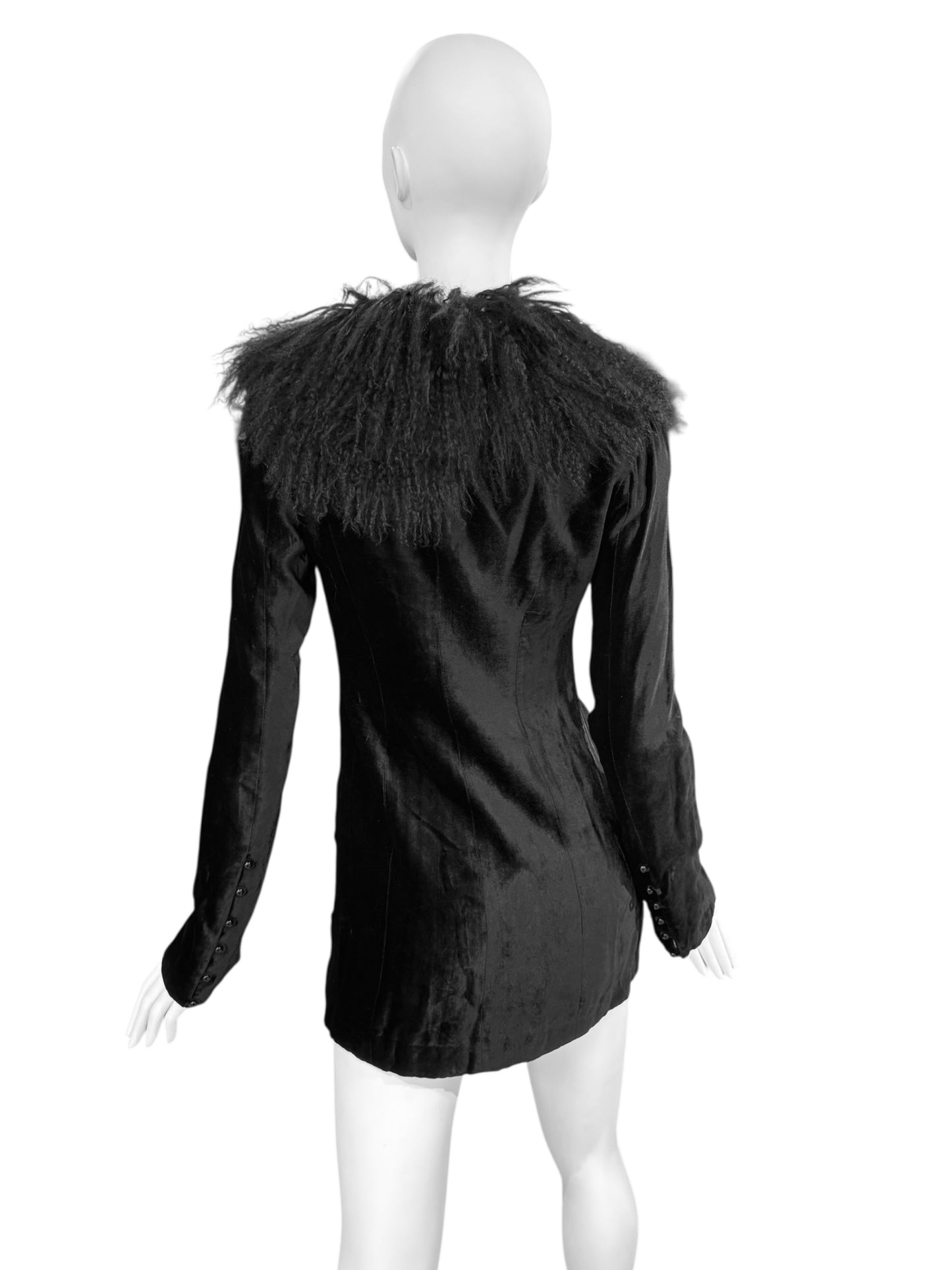 PLEIN SUD FW1994 BLACK VELVET & MONGOLIAN LAMB FUR JACKET