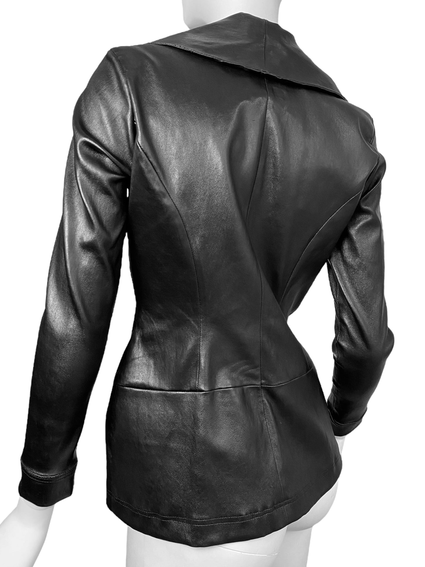 JITROIS 2000s BLACK LEATHER HOOKS ZIP JACKET