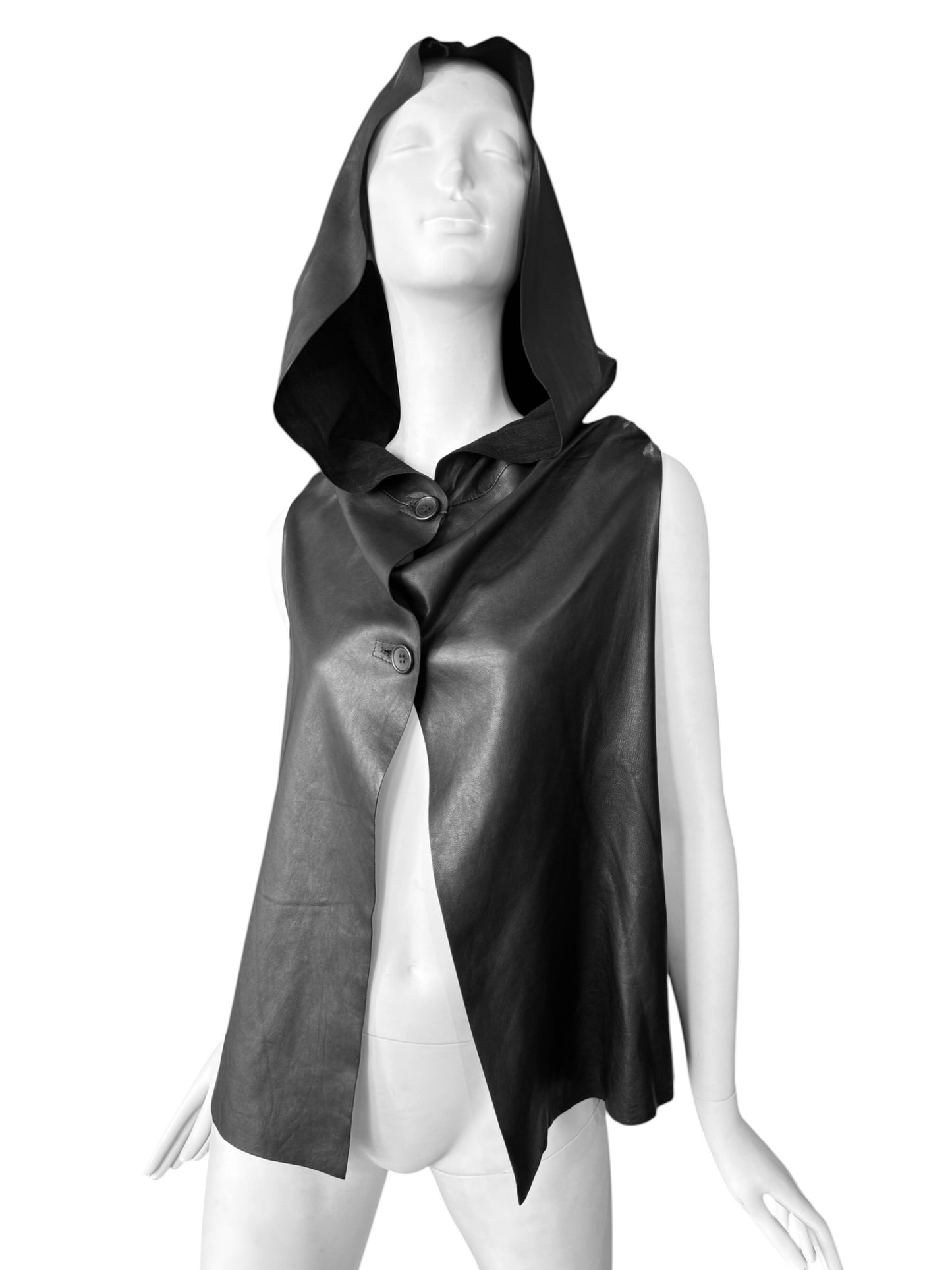 CHRISTOPHE NEKROMANCIÈ 2000s BLACK LEATHER HOODED VEST