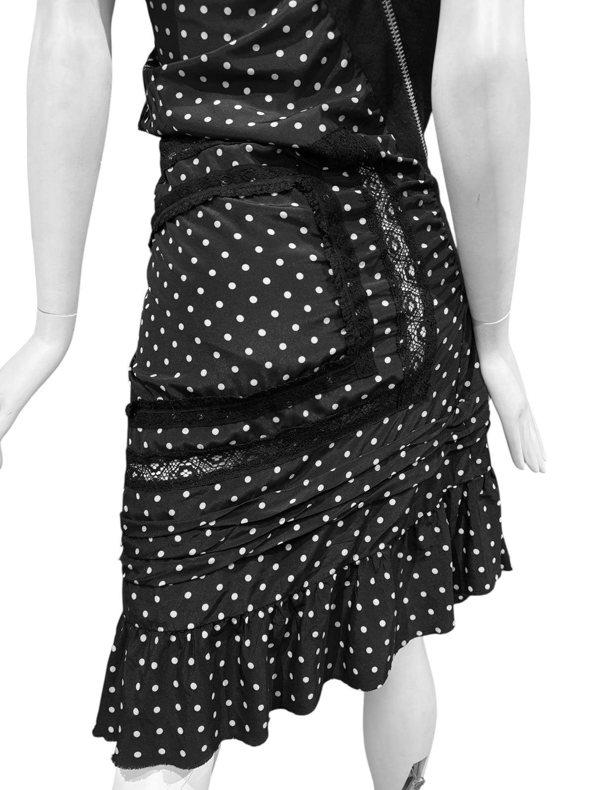 JUNYA WATANABE FW2007 BLACK POLKA DOT TWISTED MIDI DRESS