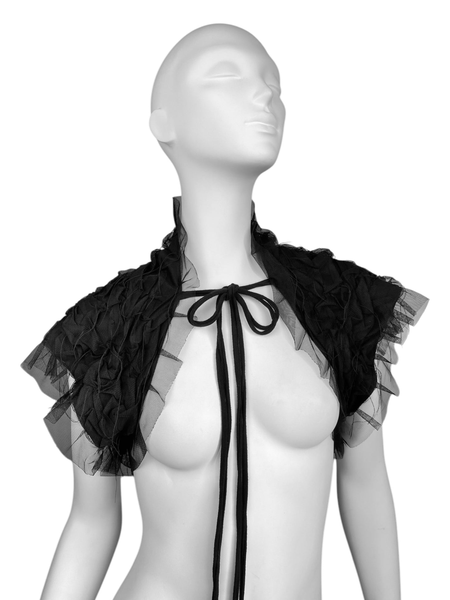 CORA KEMPERMAN 2000s BLACK PLEATED TULLE BOLERO