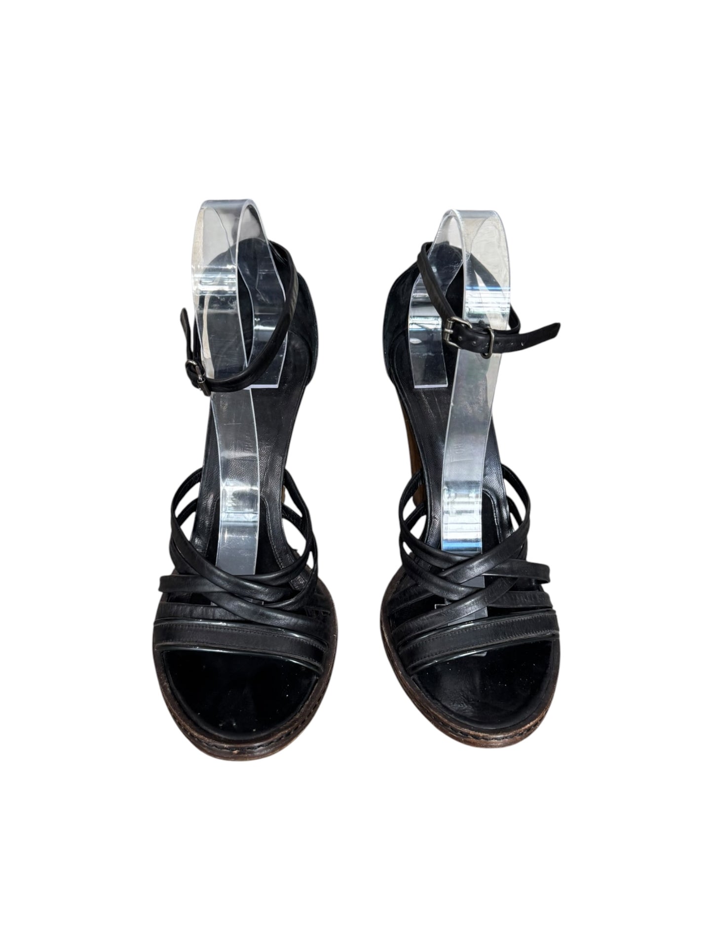 VERONIQUE BRANQUINHO 2000s BLACK LEATHER WOODEN HEELS