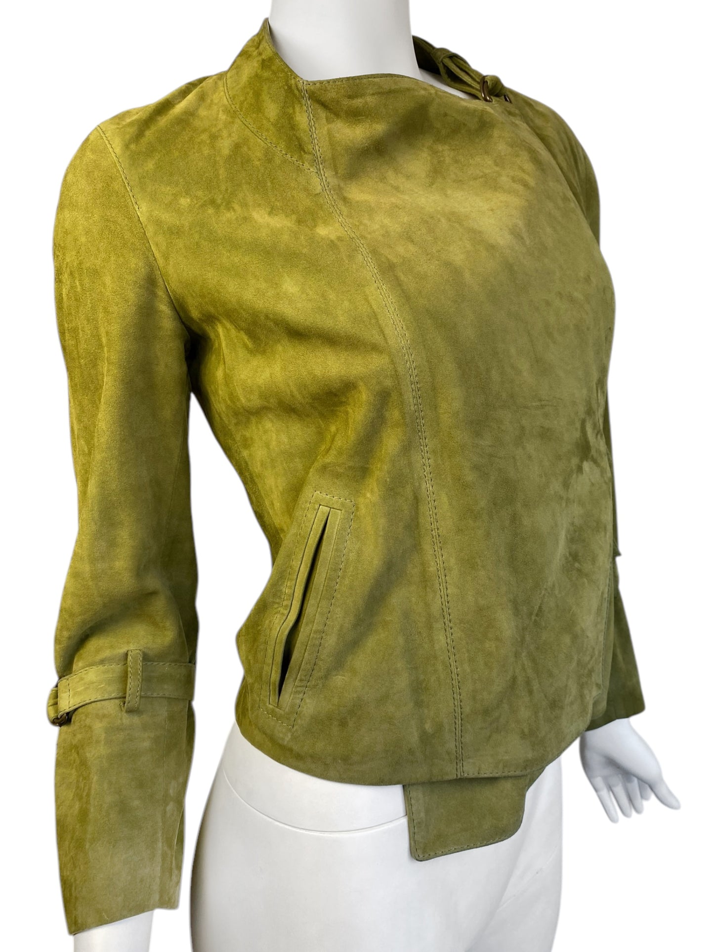 PLEIN SUD 2010s OLIVE GREEN SUEDE BONDAGE CLOSURE JACKET