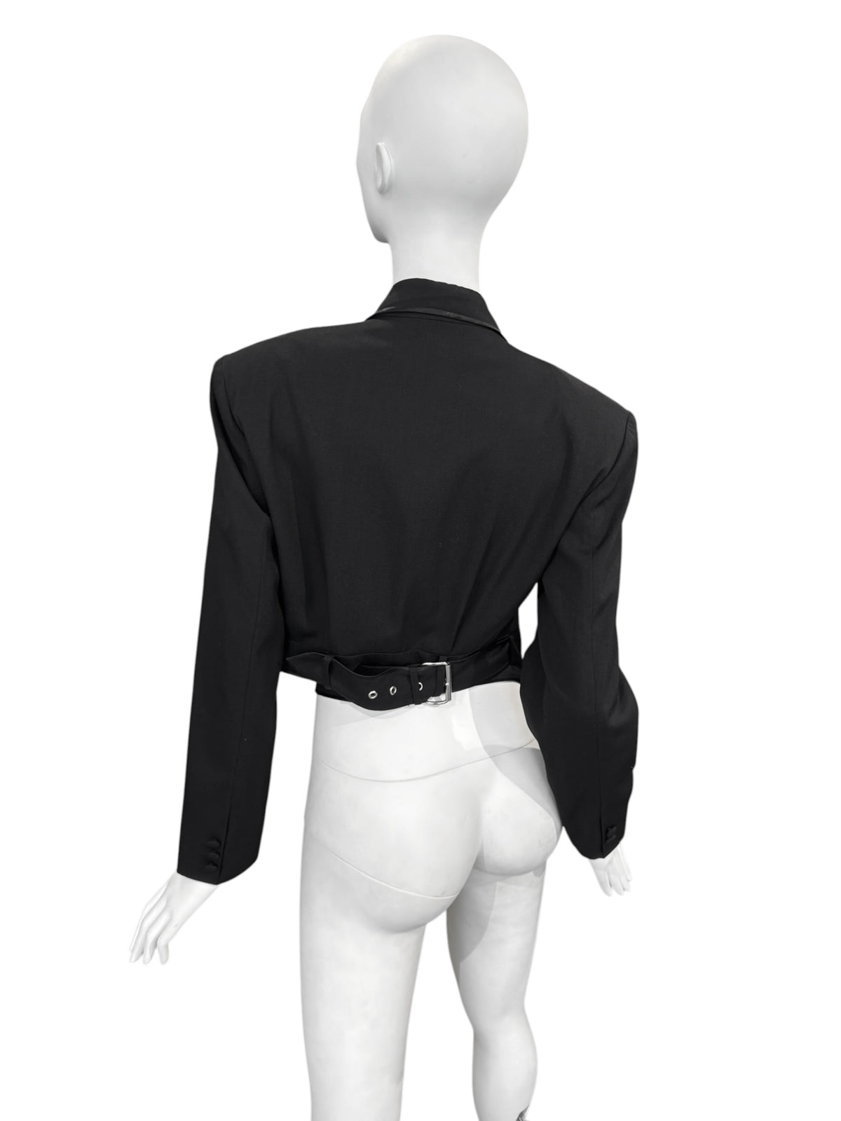 PLEIN SUD 1980s BLACK WOOL BLEND WRAP BLAZER