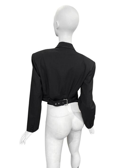 PLEIN SUD 1980s BLACK WOOL BLEND WRAP BLAZER