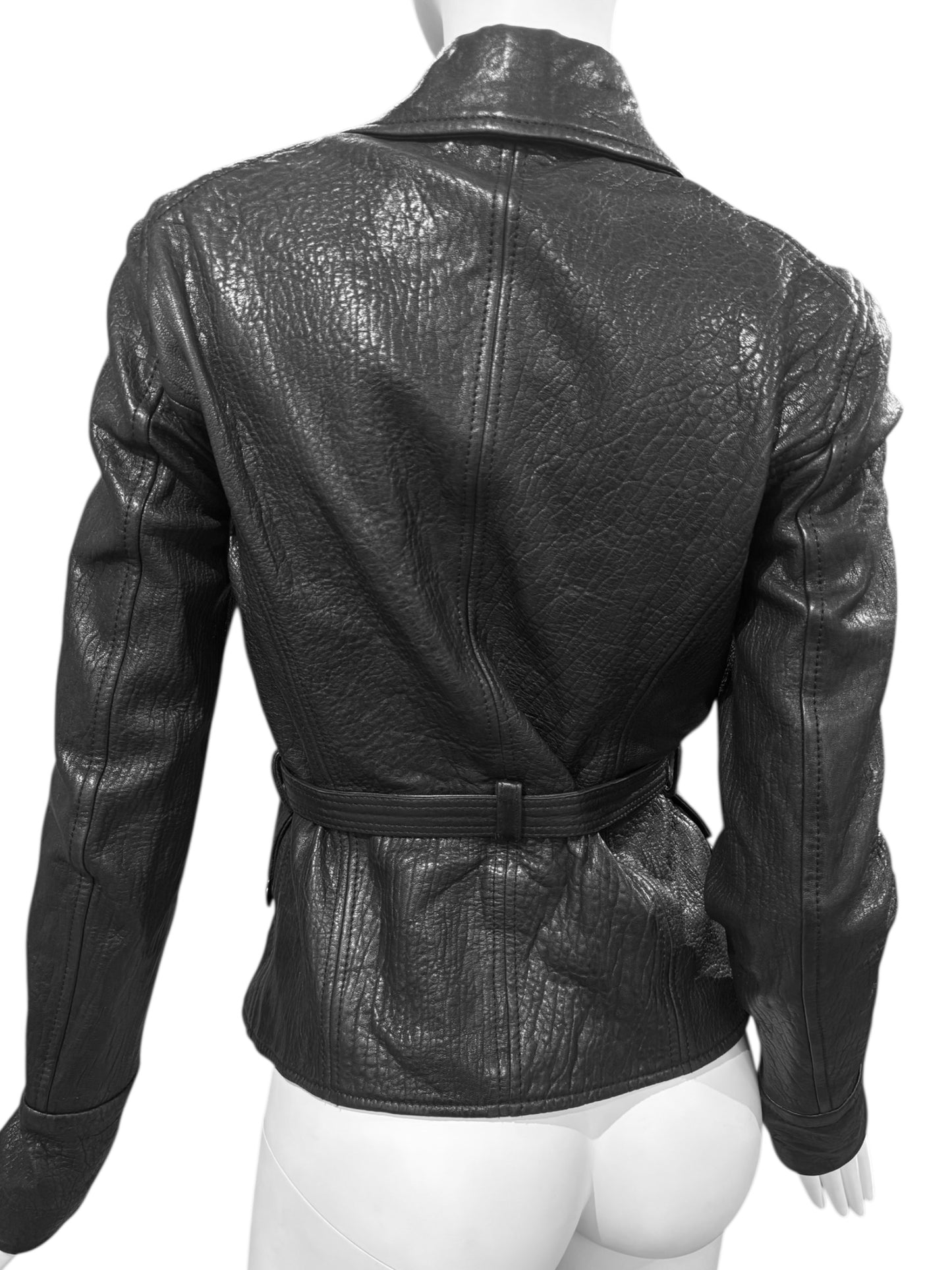 PLEIN SUD 2000s BLACK LEATHER ASYMMETRICAL JACKET