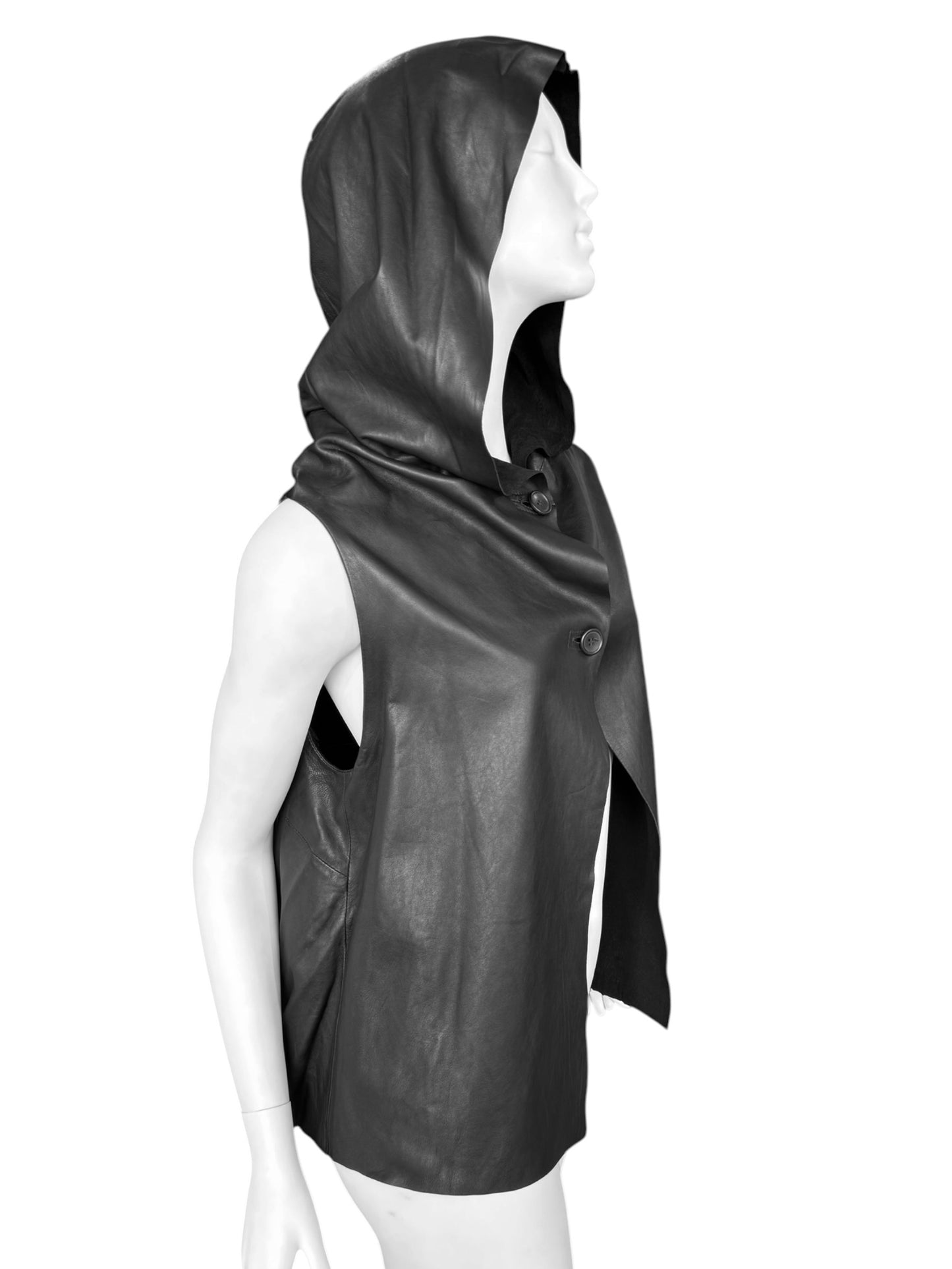 CHRISTOPHE NEKROMANCIÈ 2000s BLACK LEATHER HOODED VEST