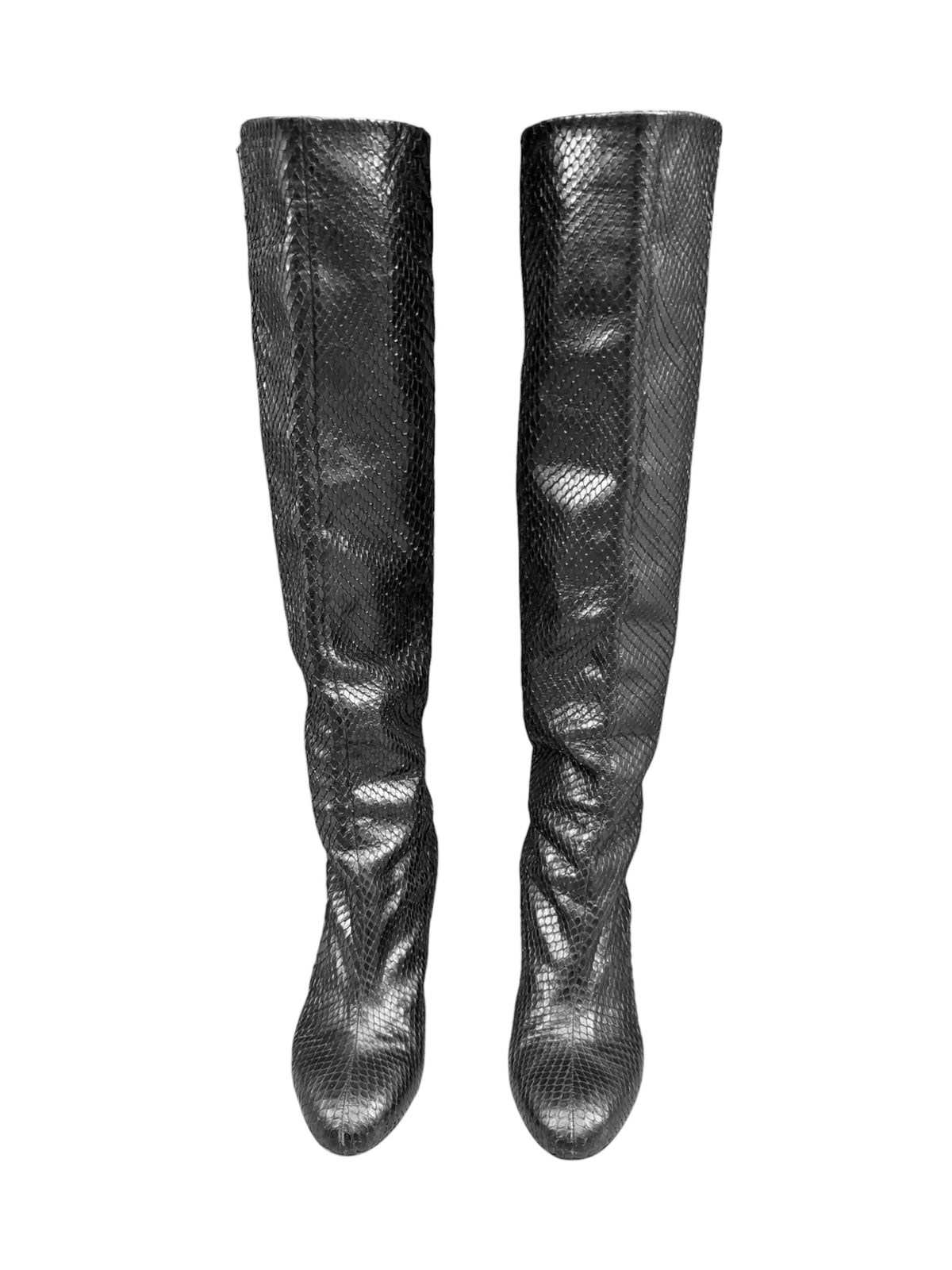 CHANEL 2000s BY KARL LAGERFELD BLACK PYTHON LEATHER BOOTS
