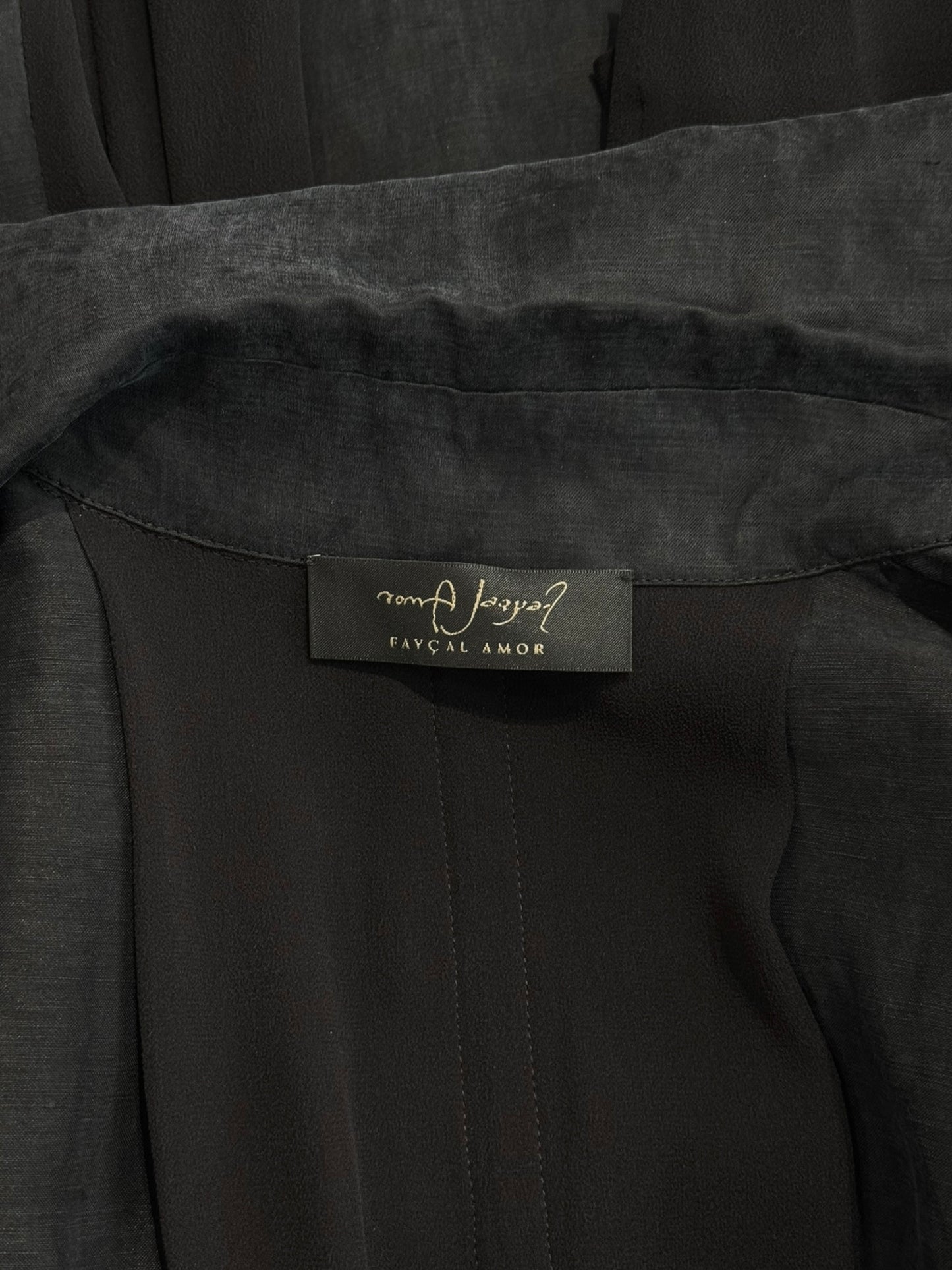 FAYÇAL AMOR 2010s DARK BLUE & BLACK LINEN & SILK MAXI COAT