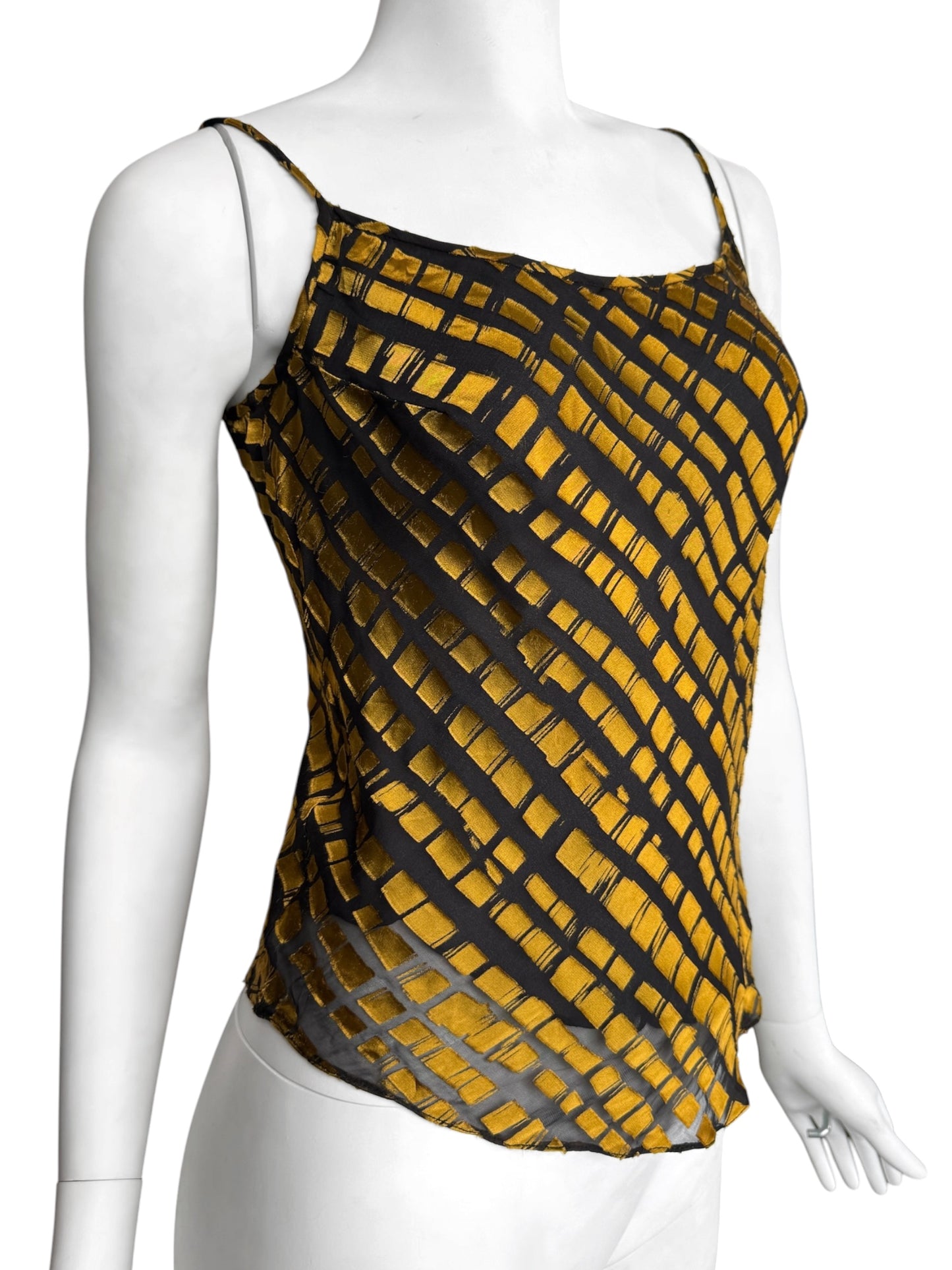 PLEIN SUD SUN 1990s BLACK & GOLD SILK TANK TOP
