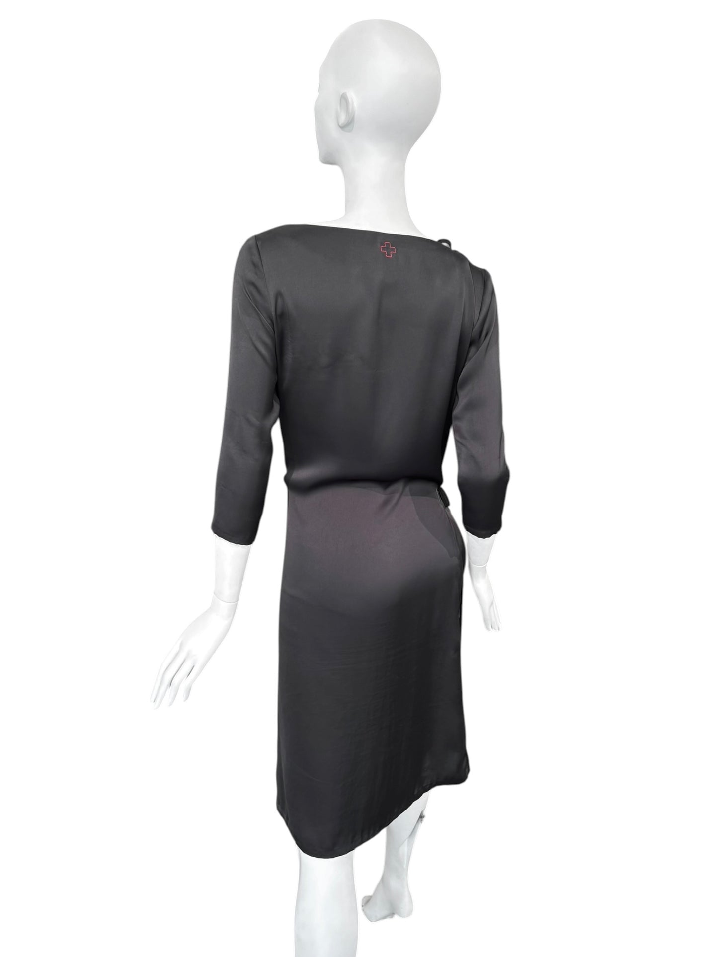 A.F. VANDEVORST RESORT 2010 BLACK SILK WRAP MIDI DRESS