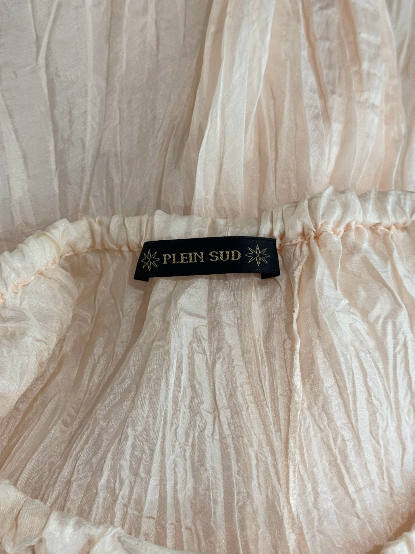 PLEIN SUD 2000s PALE BLUSH SILK CREASED MIDI SKIRT