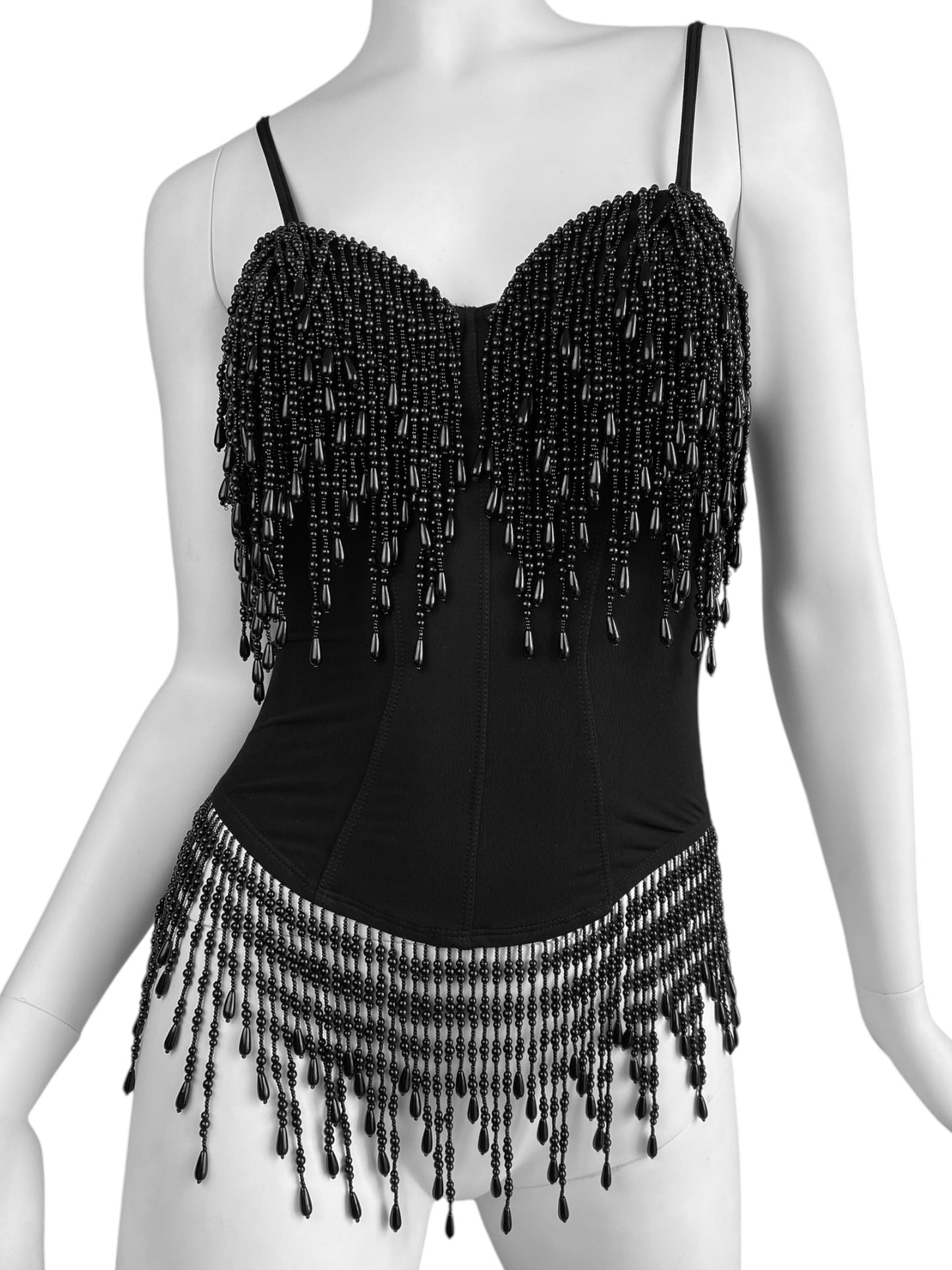 AQUAGIRL SS1992 (PLEIN SUD) BLACK BEADED FRINGES TOP