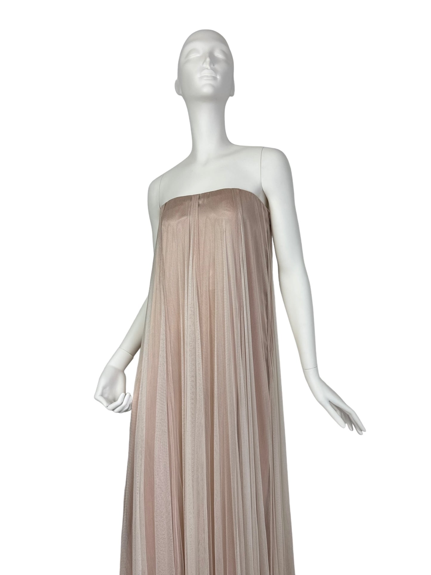 PORTS 1961 BEIGE SILK TULLE BUSTIER MAXI DRESS