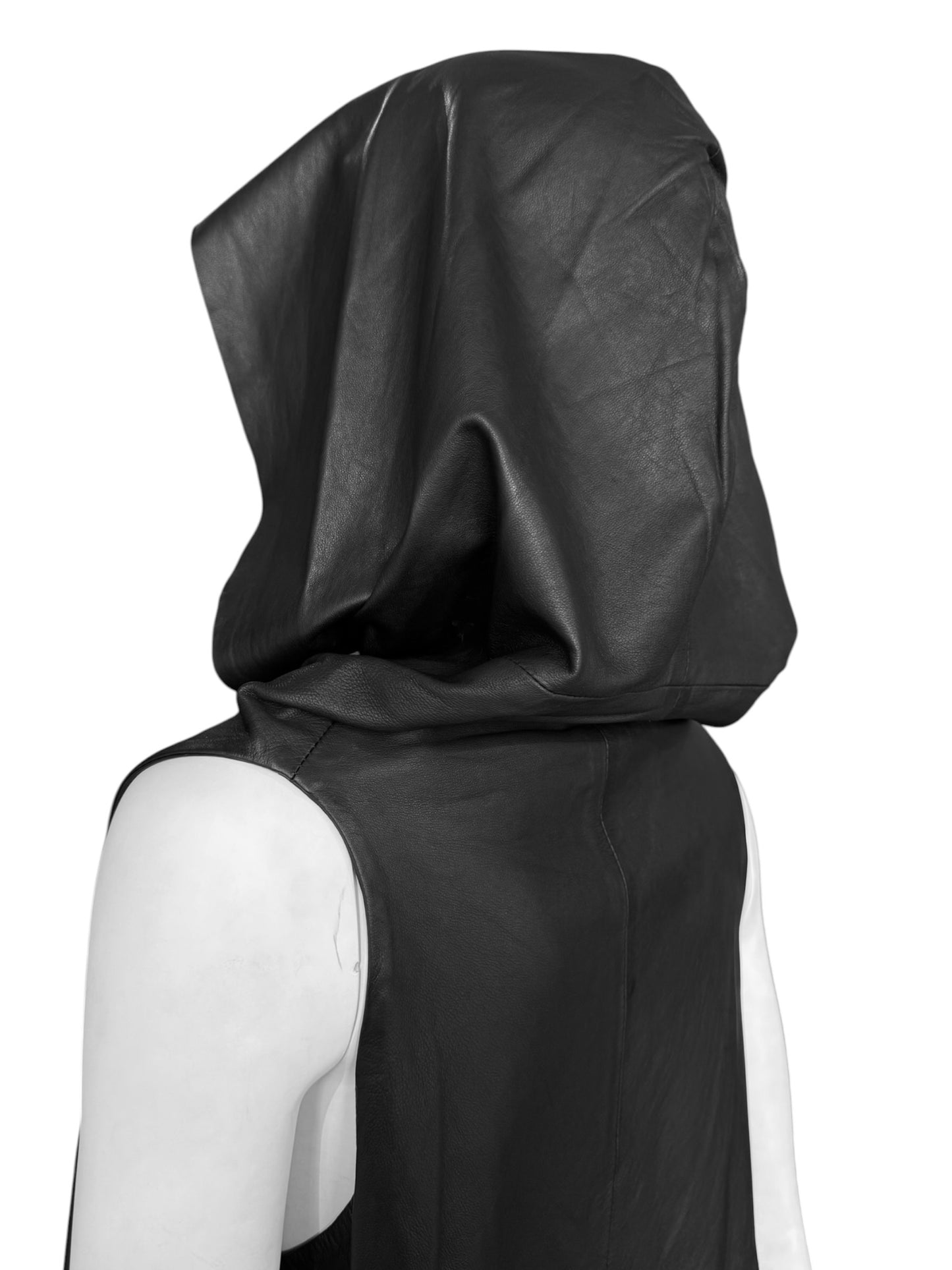 CHRISTOPHE NEKROMANCIÈ 2000s BLACK LEATHER HOODED VEST