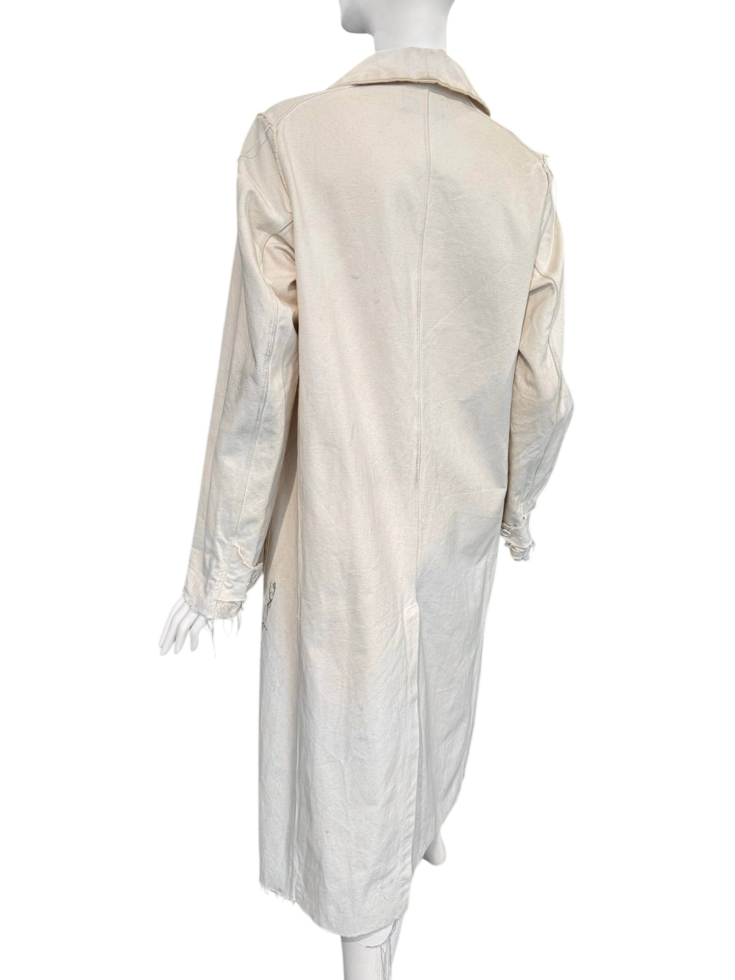 ELENA DAWSON 2010s CREAM COTTON CANVAS HAND-PAINTED COAT