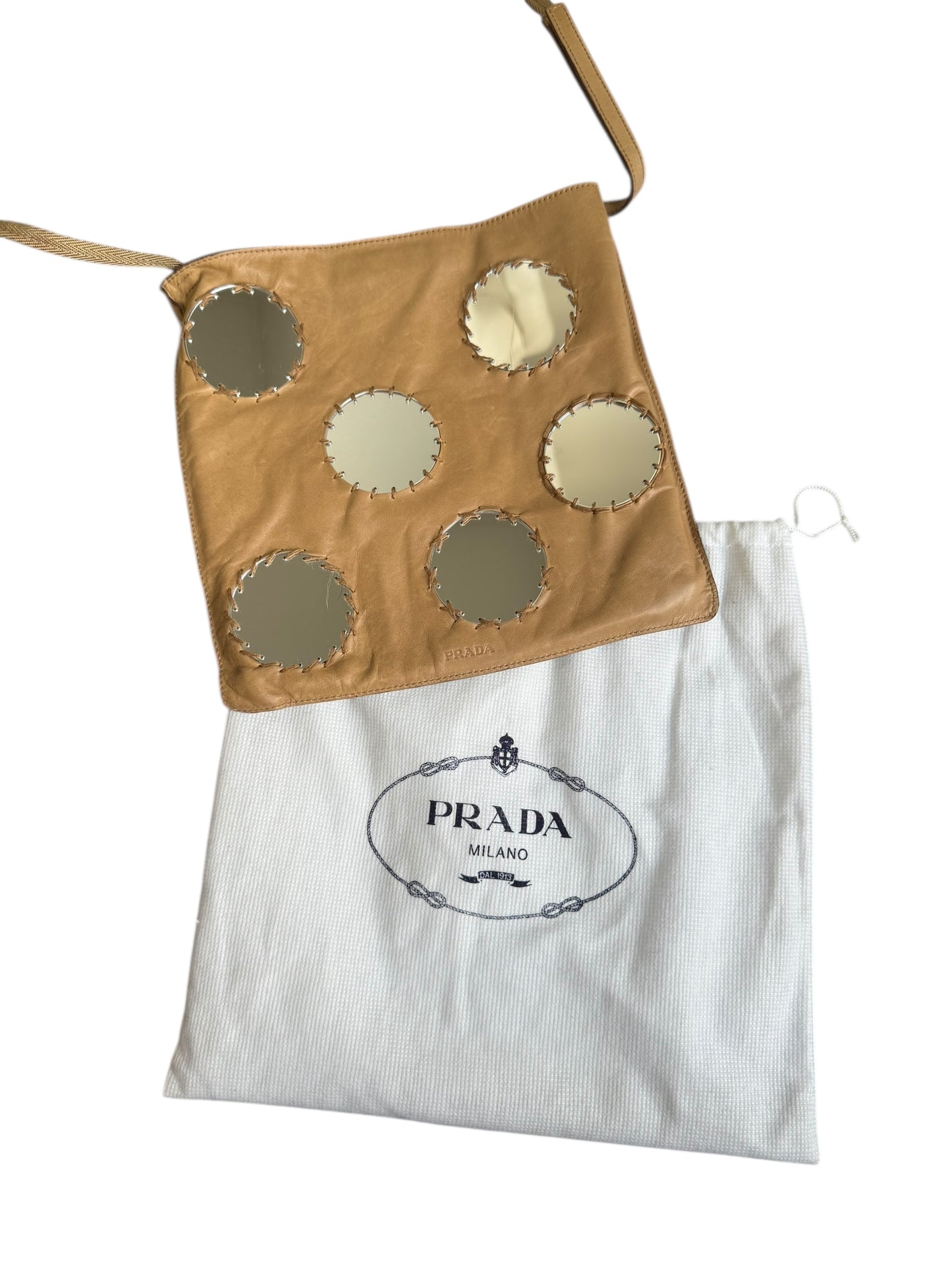 PRADA SS1999 BEIGE LEATHER MIRROR CROSSBODY MESSENGER BAG