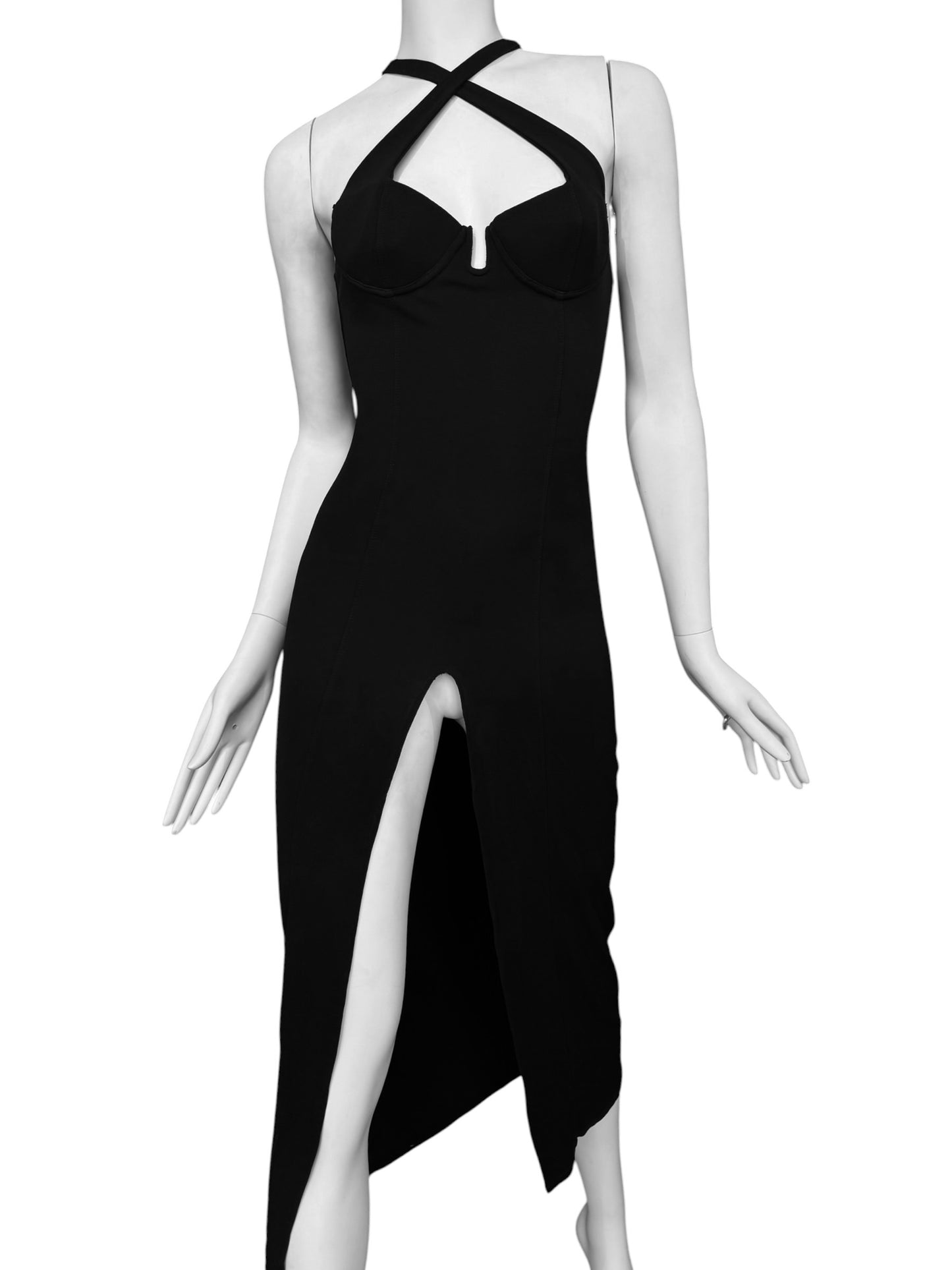 PLEIN SUD SS1992 BLACK SLIT MAXI DRESS