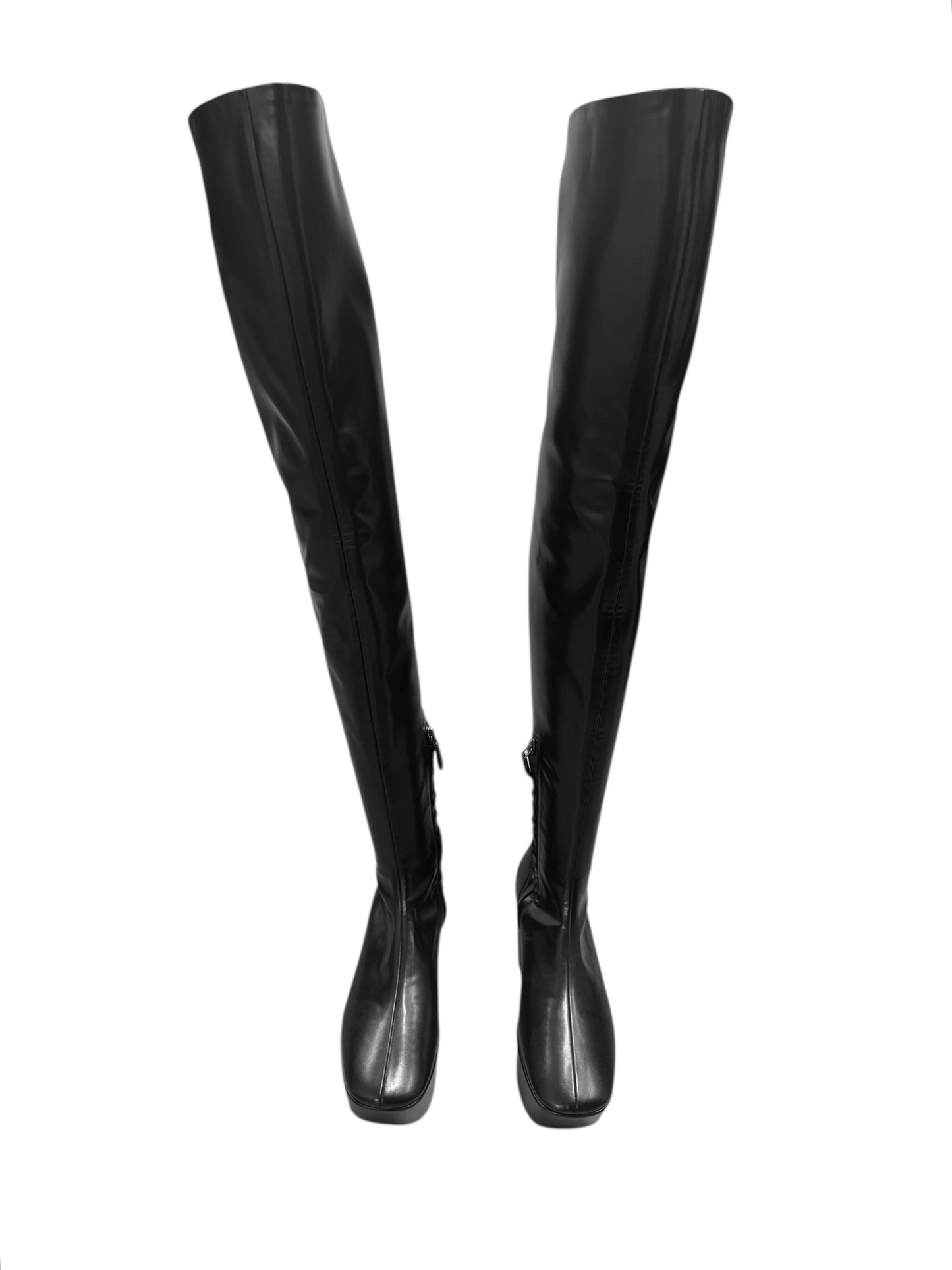 PRADA FW2021 BY MIUCCIA PRADA & RAF SIMONS BLACK OVER-THE-KNEE PLATFORM BOOTS