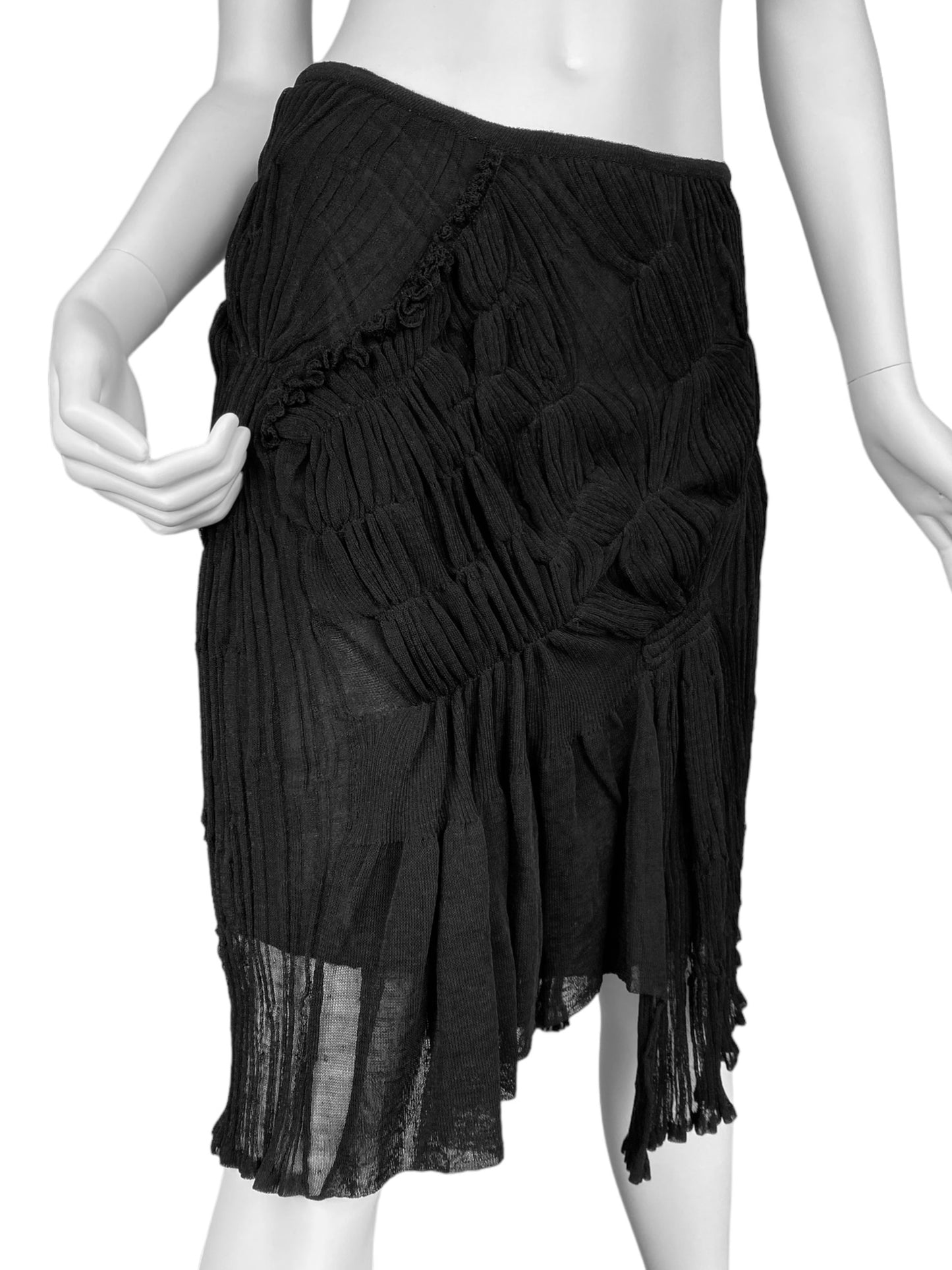 PLEIN SUD 2000s BLACK KNIT ASYMMETRICAL GATHERED SKIRT/BUSTIER TOP